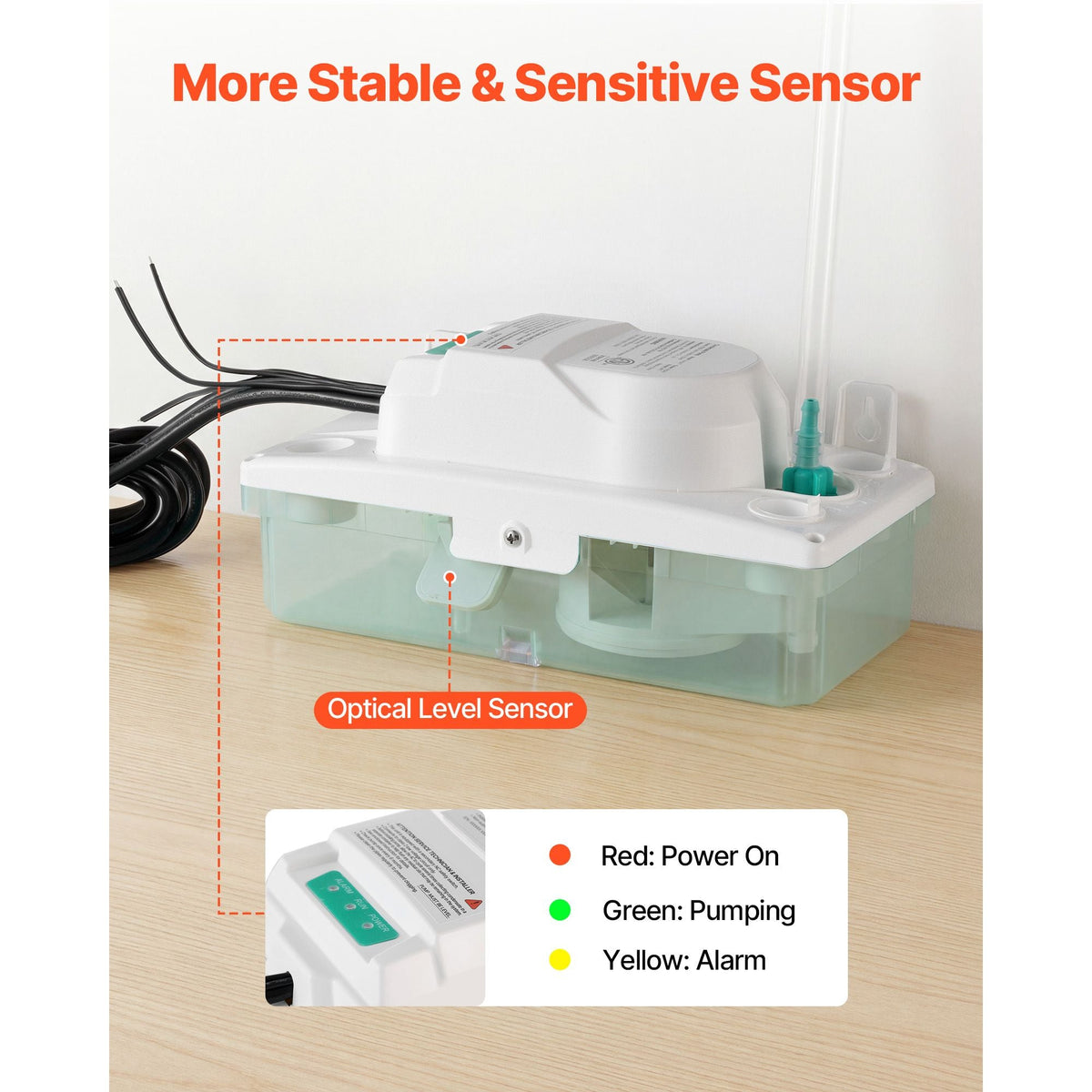 Condensate Pump, 1/24 HP, 110 GPH, 24 ft Lift, 100-240V Automatic AC Condensation Removal Pump with Safety Switch & 20 ft Tubing, for Air Conditioner, Dehumidifier, HVAC, Furnace, Ice Maker