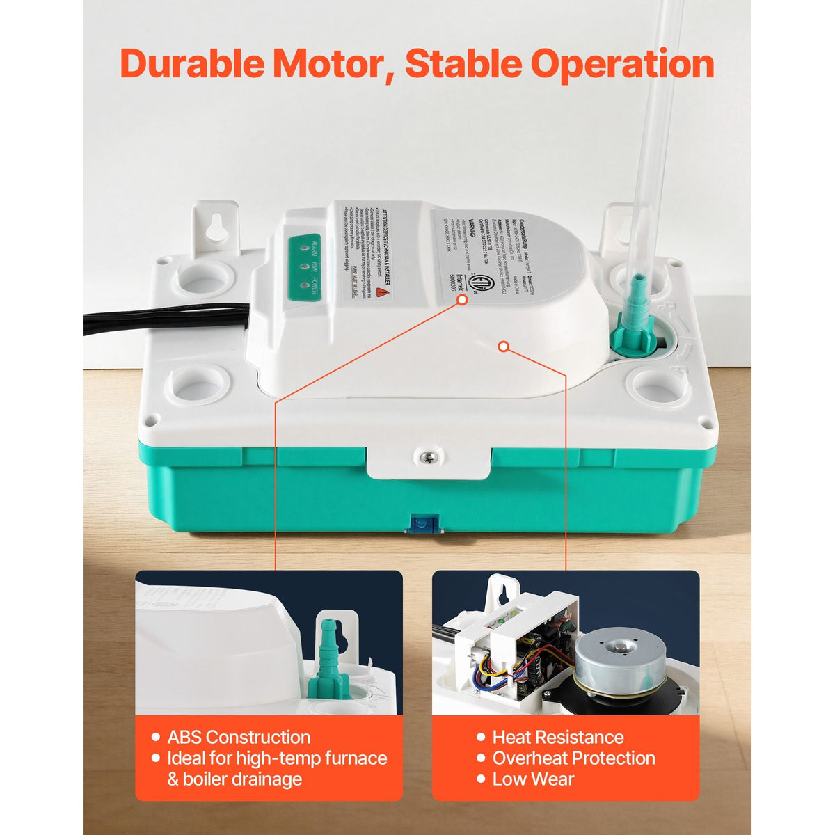 Condensate Pump, 1/24 HP, 110 GPH, 24 ft Lift, 100-240V Automatic AC Condensation Removal Pump with Safety Switch & 20 ft Tubing, for Air Conditioner, Dehumidifier, HVAC, Furnace, Ice Maker