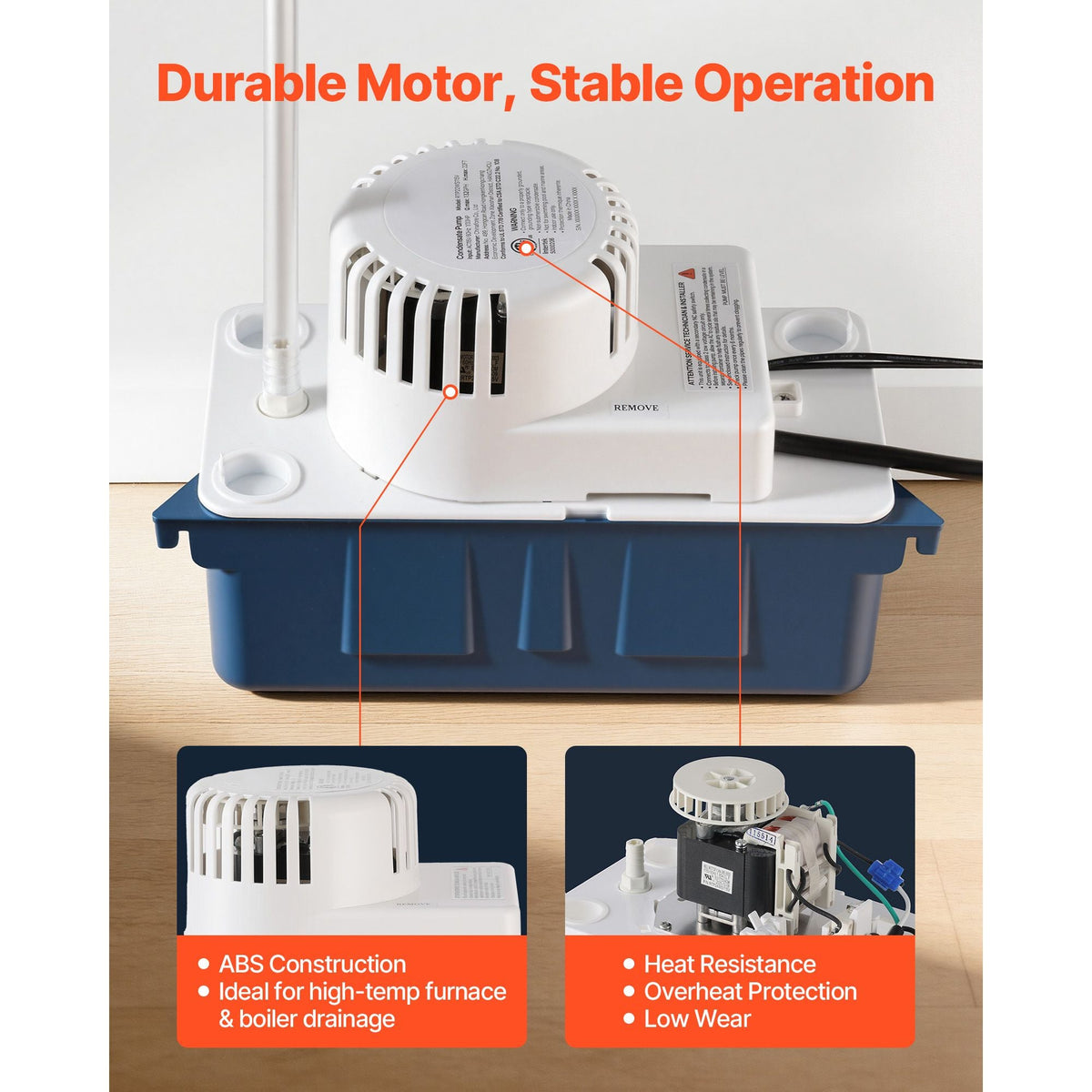 Condensate Pump, 1/33 HP, 100 GPH, 22 ft Lift, 115V Automatic Condensation Removal Pump with Safety Switch & 20 ft Tubing, for Air Conditioner, Dehumidifier, HVAC, Furnace, Ice Maker Water Drain