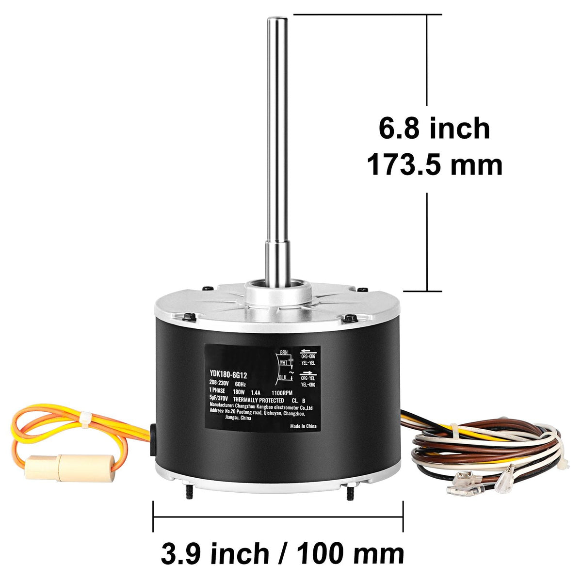 Condenser Fan Motor 5KCP39EGS070S, 5KCP39EGY823S, 1/4 HP 208-230V, 1100RPM, OEM Standard Upgraded Replacement Condenser Motor Reversible Rotating, Explosion-proof CBB65 5μF/370V Capacitor