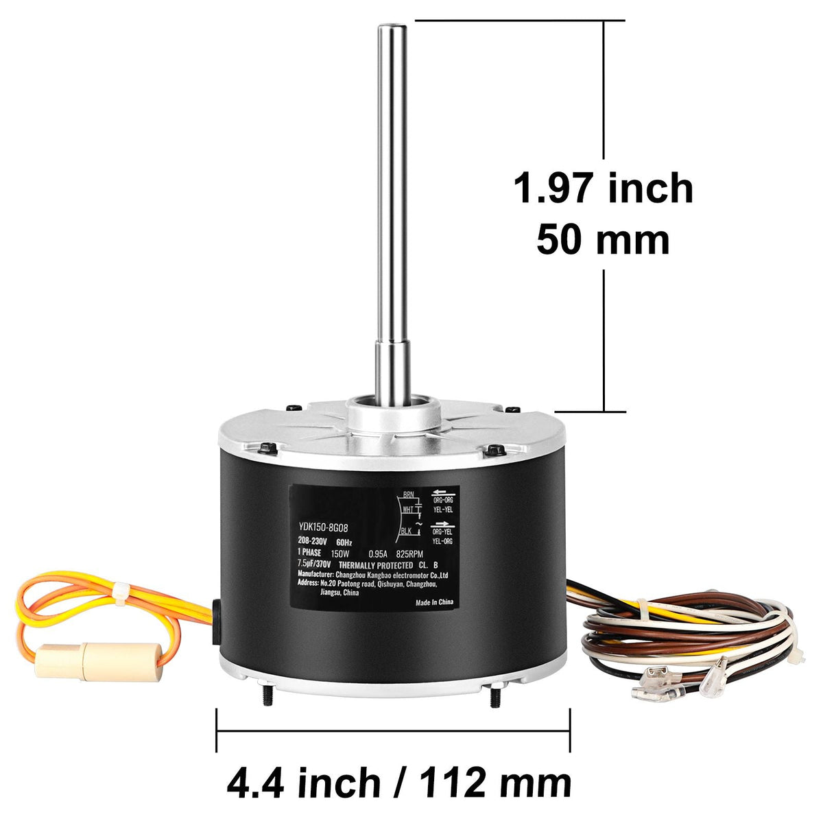 Condenser Fan Motor 5KCP39GFS166S, 3S003, 1/5 HP 208-230V, 825RPM, OEM Standard Upgraded Replacement Condenser Motor Reversible Rotating, Explosion-proof CBB65 7.5μF/370V Capacitor