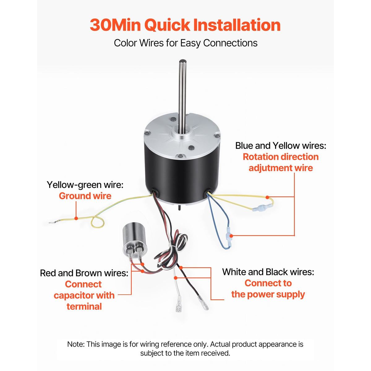 Condenser Fan Motor with Capacitor, 1/3HP 1075RPM 208-230V, Compatible with GE Genteq K55HXGDD-81195 5KCP39GGY209AS, Fasco D925 D7908, Dayton EM3729F, Century FSE1036SV1, Rheem Ruud 51-100998-05