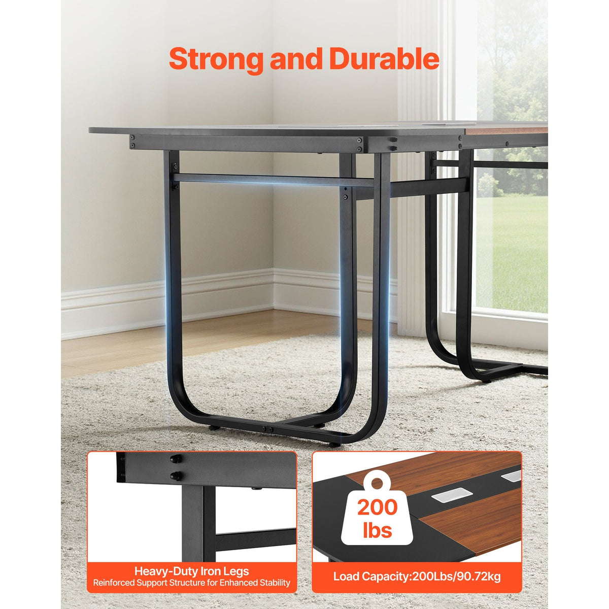 Conference Table, 6 ft Oval Office Meeting Table for 6-8 Person, Modern Seminar Desk with Metal Legs, Large Meeting Desk for Office, Boardroom, Conference Room, Easy Assembly, Black & Brown