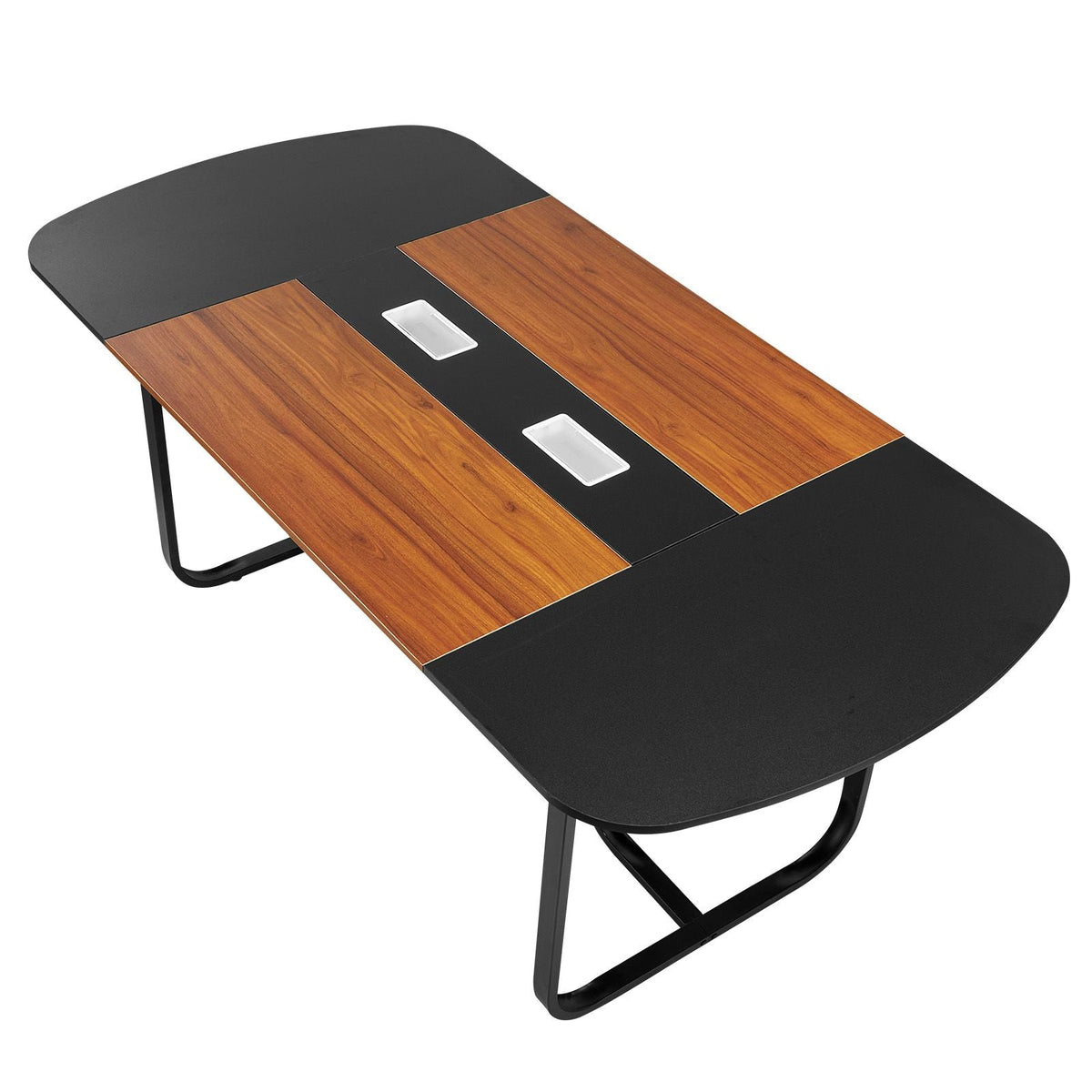 Conference Table, 6 ft Oval Office Meeting Table for 6-8 Person, Modern Seminar Desk with Metal Legs, Large Meeting Desk for Office, Boardroom, Conference Room, Easy Assembly, Black & Brown