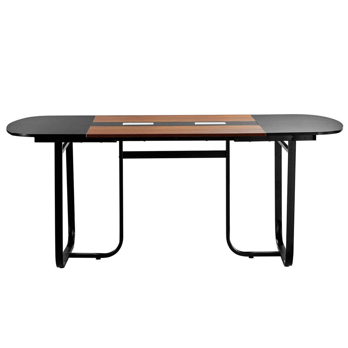 Conference Table, 6 ft Oval Office Meeting Table for 6-8 Person, Modern Seminar Desk with Metal Legs, Large Meeting Desk for Office, Boardroom, Conference Room, Easy Assembly, Black & Brown
