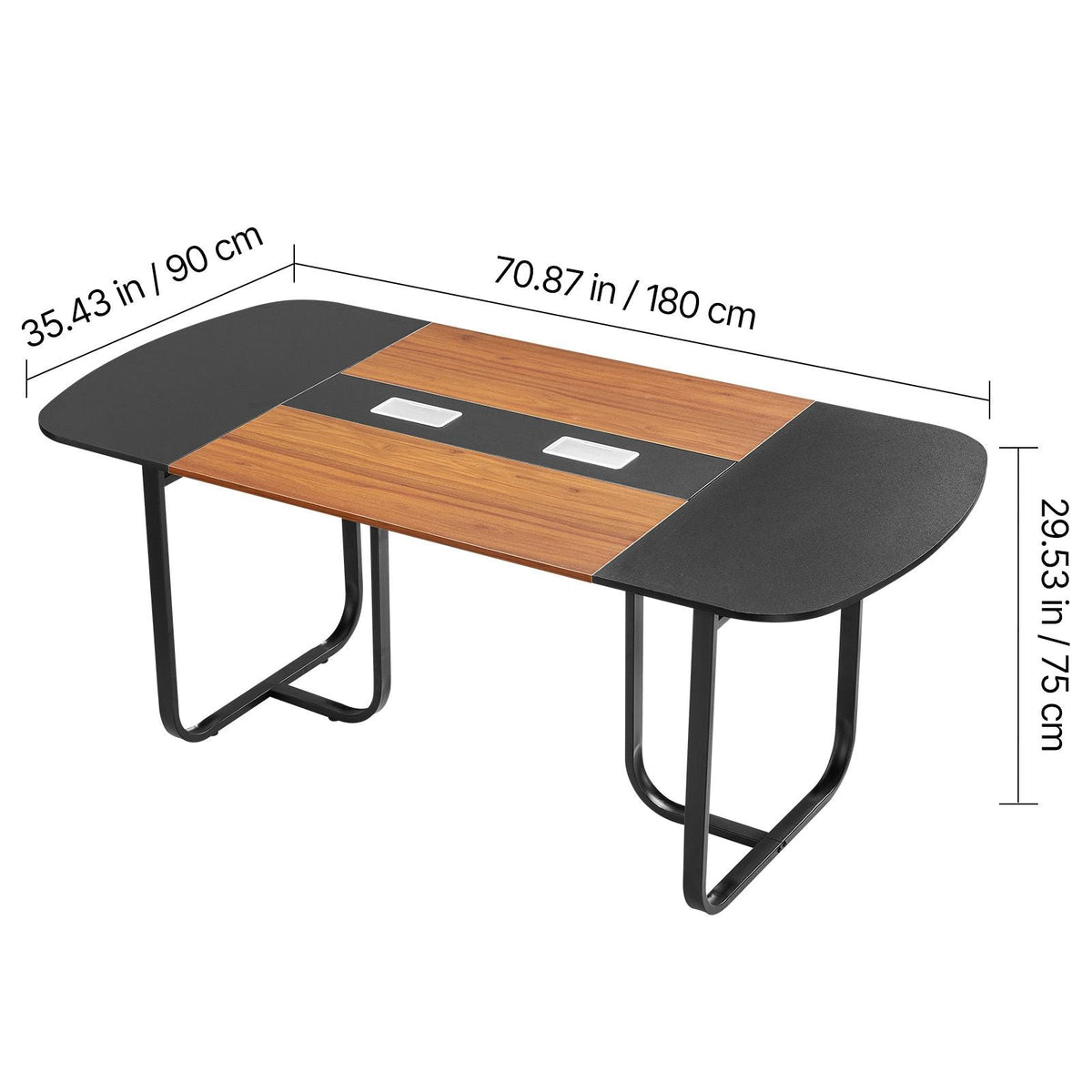 Conference Table, 6 ft Oval Office Meeting Table for 6-8 Person, Modern Seminar Desk with Metal Legs, Large Meeting Desk for Office, Boardroom, Conference Room, Easy Assembly, Black & Brown