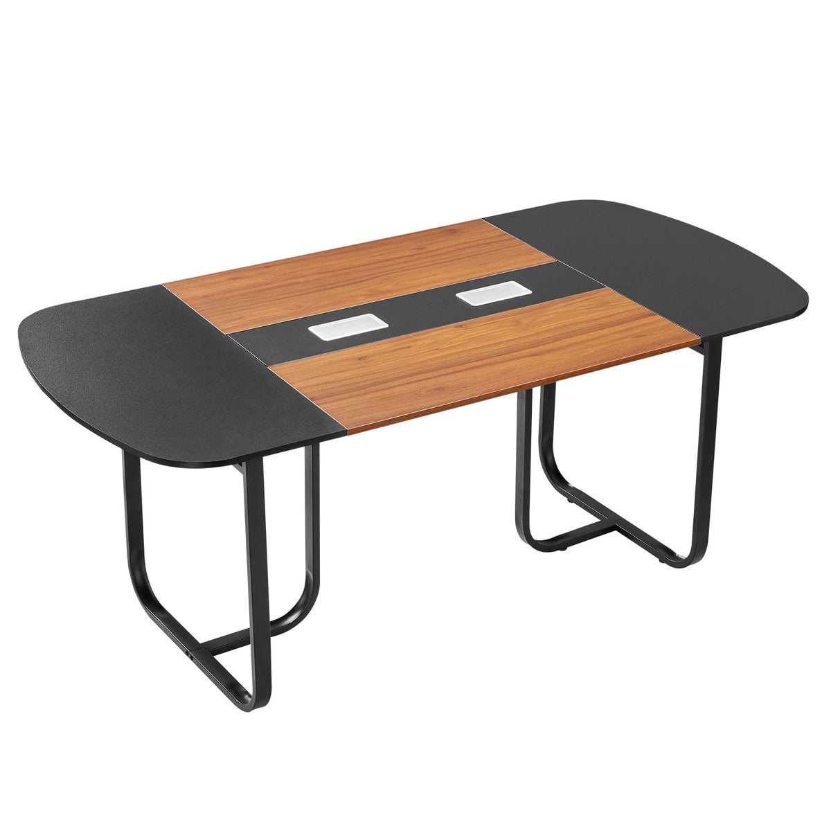 Conference Table, 6 ft Oval Office Meeting Table for 6-8 Person, Modern Seminar Desk with Metal Legs, Large Meeting Desk for Office, Boardroom, Conference Room, Easy Assembly, Black & Brown