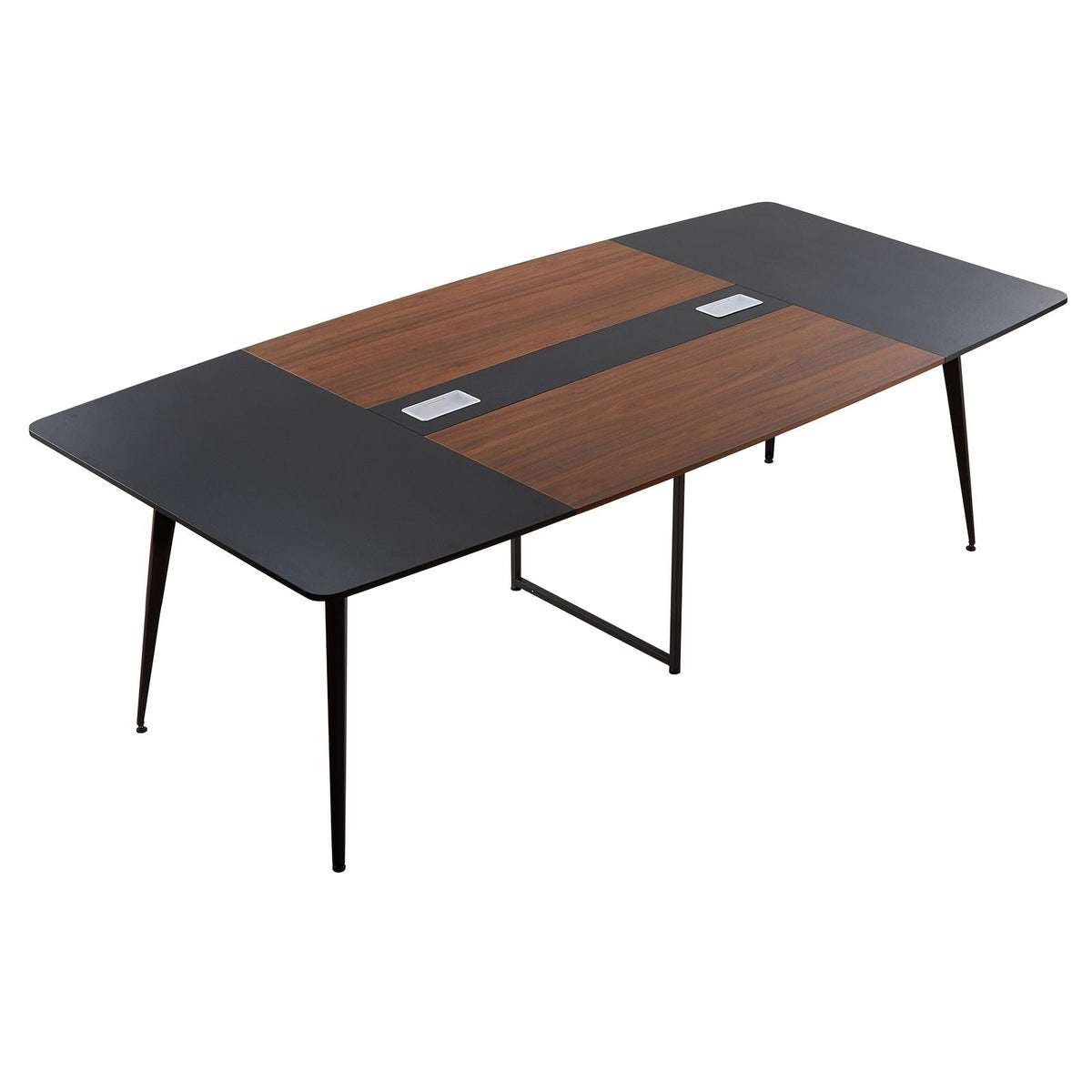 Conference Table, 8 ft Boat Shaped Office Meeting Table for 10 Person, Modern Large Boat Meeting Desk with Metal Legs, Ideal for Office, Boardroom, Conference Room, Easy Assembly, Black & Brown