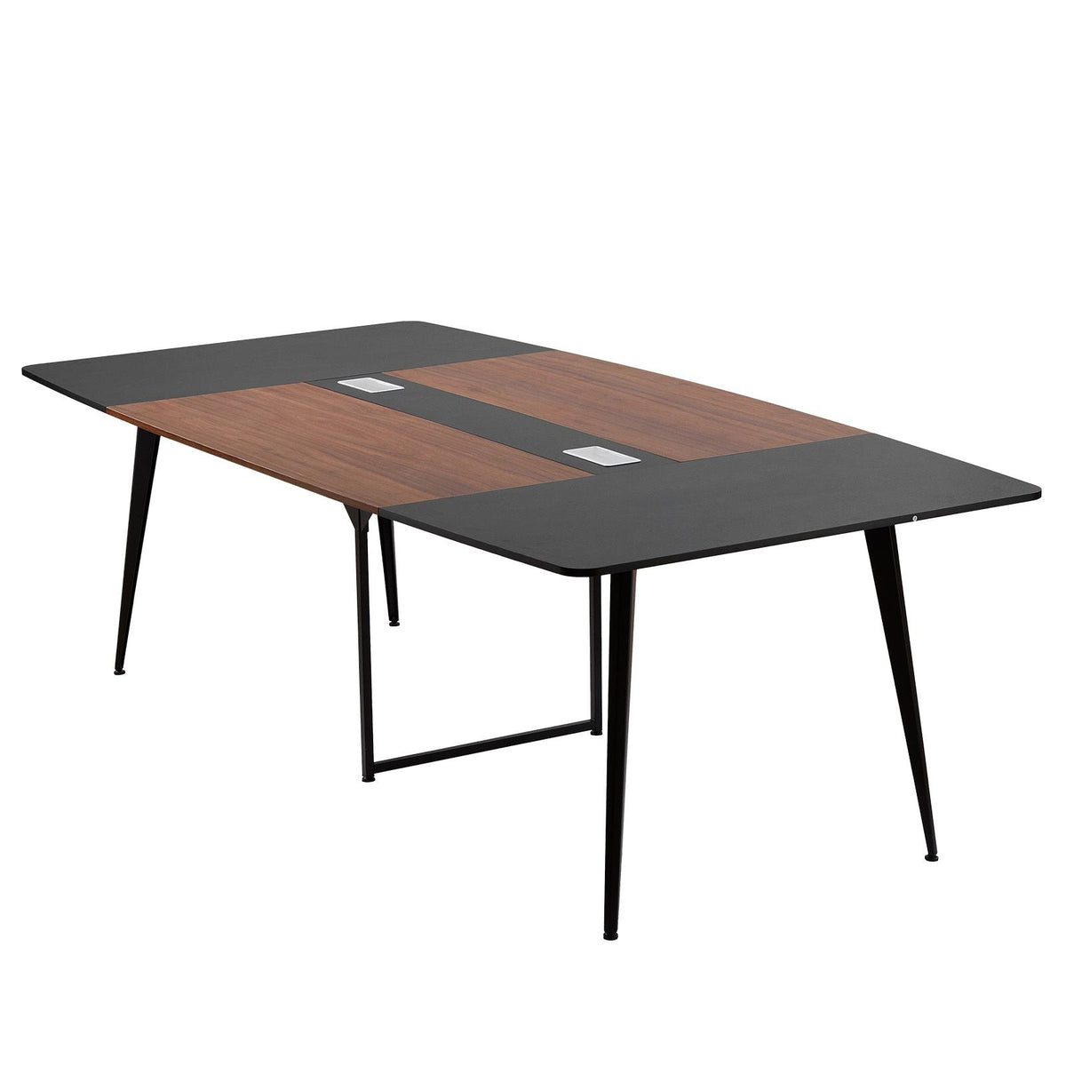 Conference Table, 8 ft Boat Shaped Office Meeting Table for 10 Person, Modern Large Boat Meeting Desk with Metal Legs, Ideal for Office, Boardroom, Conference Room, Easy Assembly, Black & Brown