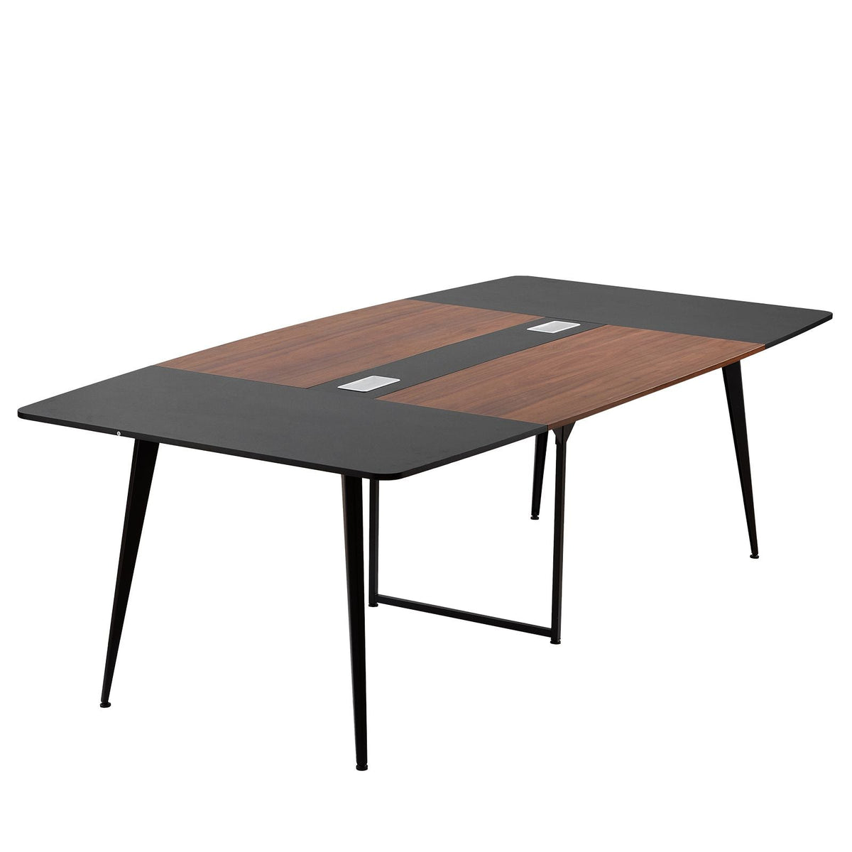 Conference Table, 8 ft Boat Shaped Office Meeting Table for 10 Person, Modern Large Boat Meeting Desk with Metal Legs, Ideal for Office, Boardroom, Conference Room, Easy Assembly, Black & Brown