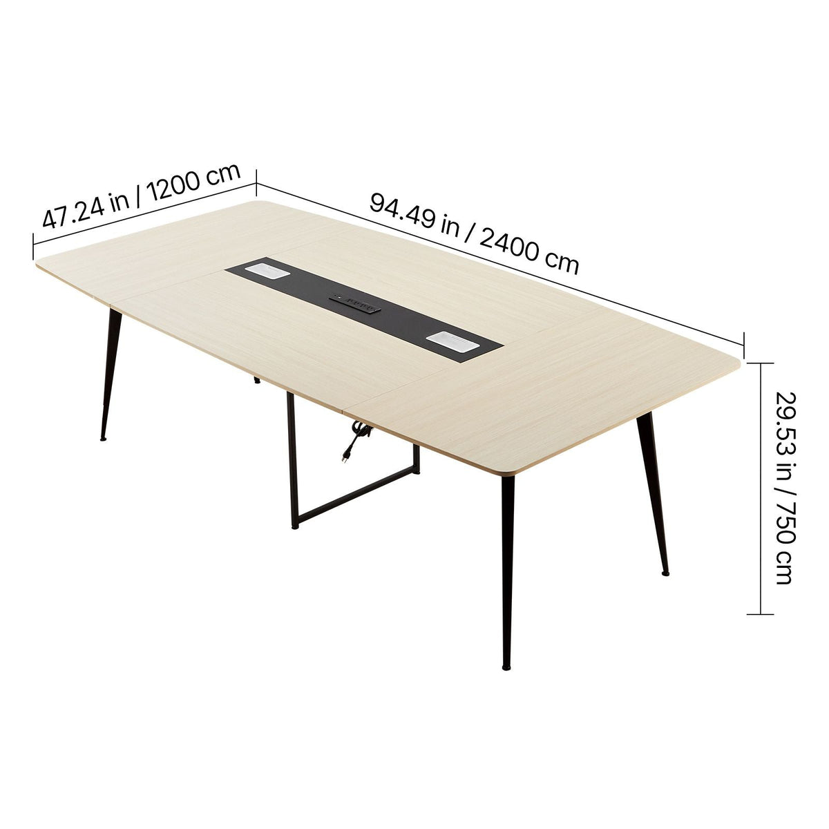 Conference Table, 8 ft Boat Shaped Office Meeting Table with Charge Station for 10 Person, Modern Boat Seminar Meeting Desk with Metal Legs for Office, Boardroom, Conference Room, Easy Assembly