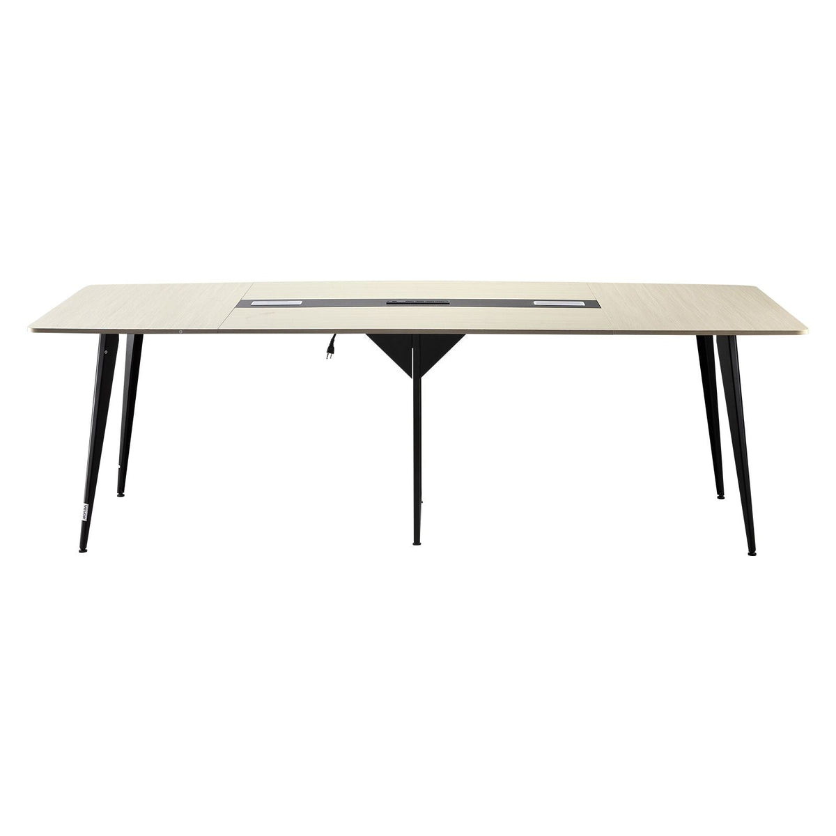 Conference Table, 8 ft Boat Shaped Office Meeting Table with Charge Station for 10 Person, Modern Boat Seminar Meeting Desk with Metal Legs for Office, Boardroom, Conference Room, Easy Assembly