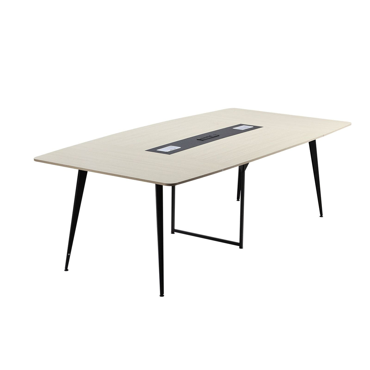 Conference Table, 8 ft Boat Shaped Office Meeting Table with Charge Station for 10 Person, Modern Boat Seminar Meeting Desk with Metal Legs for Office, Boardroom, Conference Room, Easy Assembly