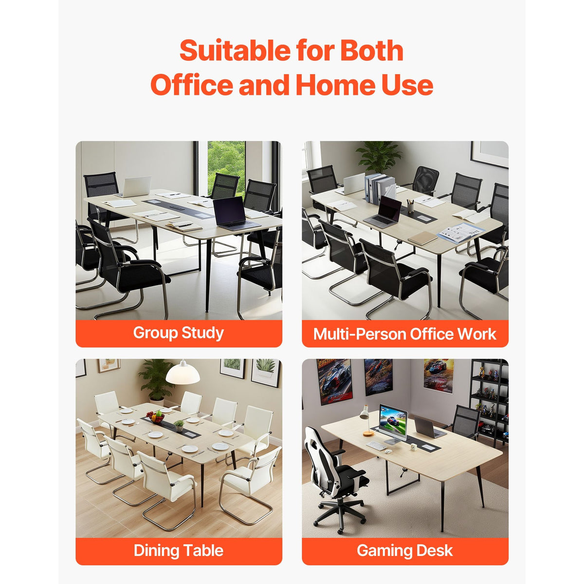 Conference Table, 8 ft Boat Shaped Office Meeting Table with Charge Station for 10 Person, Modern Boat Seminar Meeting Desk with Metal Legs for Office, Boardroom, Conference Room, Easy Assembly