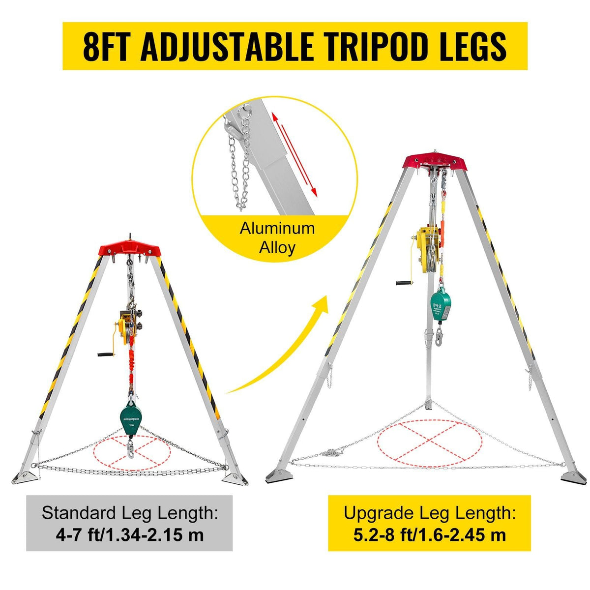 Confined Space Rescue Tripod 1200lbs Winch with 8\' Legs Confined Space Kit 98\' Cable Rescue Tripod 32.8 Feet Fall Protection for Confined Space Rescue