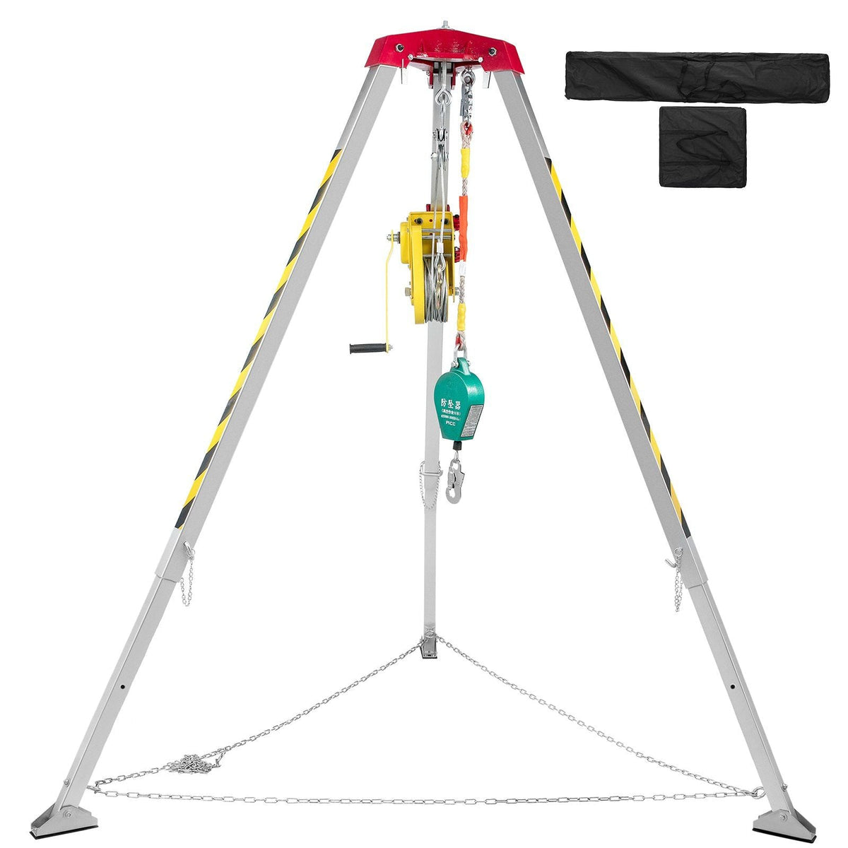 Confined Space Tripod 1800lbs Winch and 8\' Legs Confined Space Rescue Kit 98\' Cable Rescue Tripod with 32.8\' Fall Protection for Confined Space Rescue