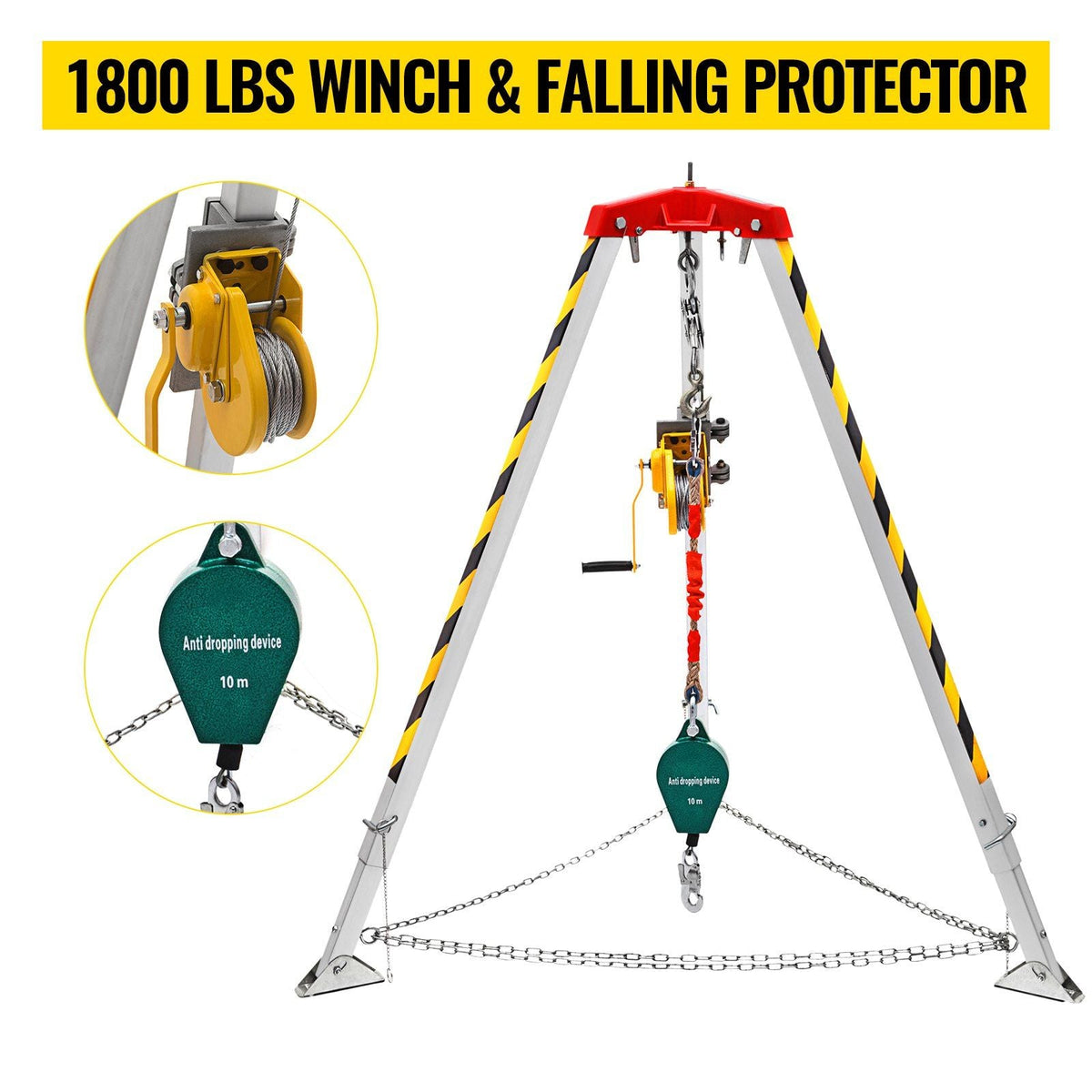 Confined Space Tripod 1800lbs Winch and 8\' Legs Confined Space Rescue Kit 98\' Cable Rescue Tripod with 32.8\' Fall Protection for Confined Space Rescue