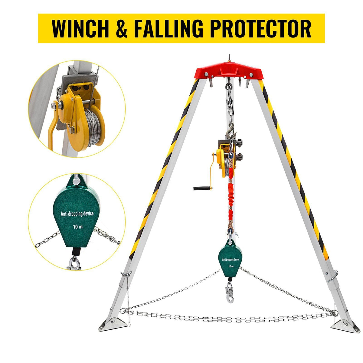 Confined Space Tripod Kit 1200LBS Winch, Confined Space Tripod 7\' Leg Bracket and 98\' Cable, Confined Space Rescue Tripod 32.8\' Fall Protection for Traditional Confined Spaces