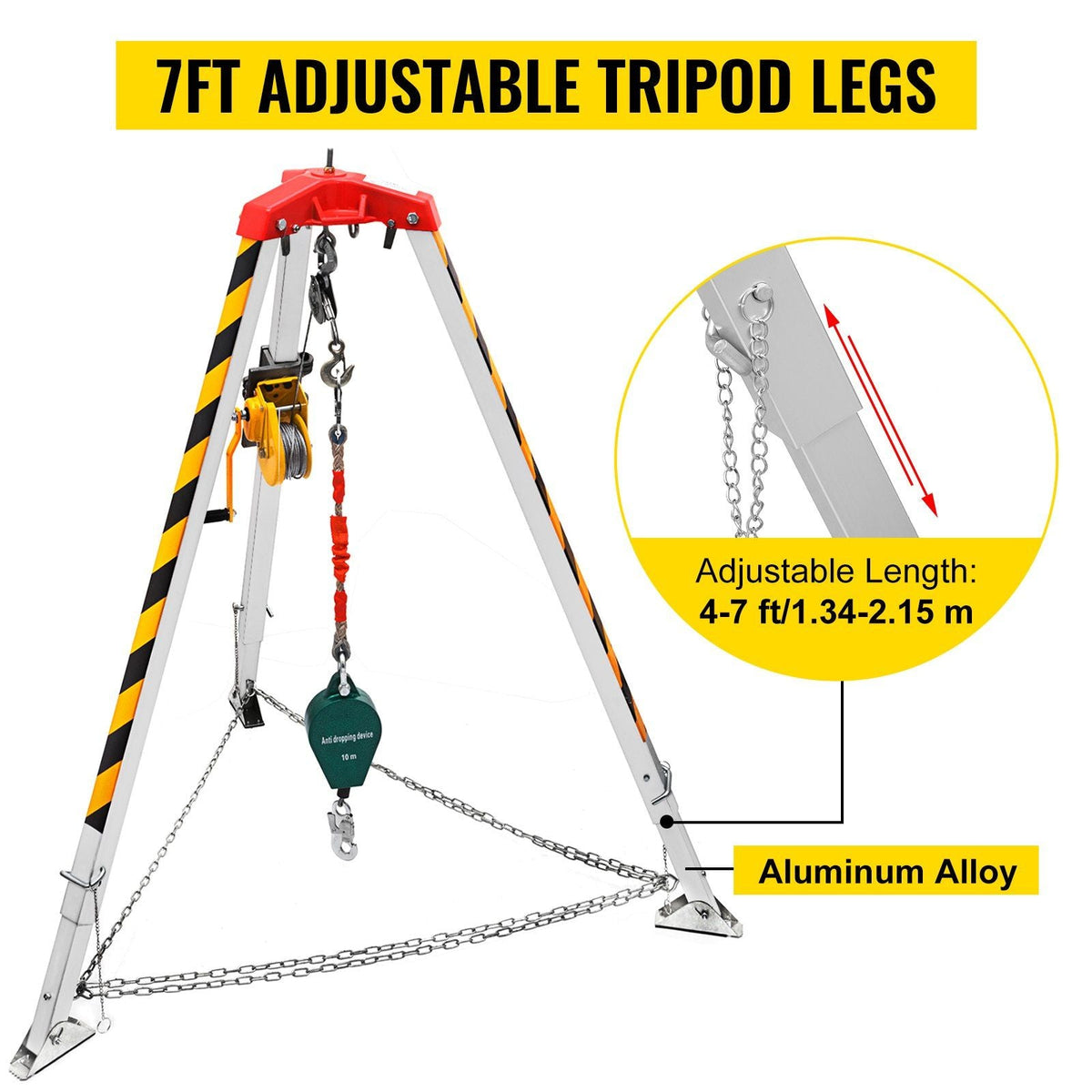 Confined Space Tripod Kit 1200LBS Winch, Confined Space Tripod 7\' Leg Bracket and 98\' Cable, Confined Space Rescue Tripod 32.8\' Fall Protection for Traditional Confined Spaces