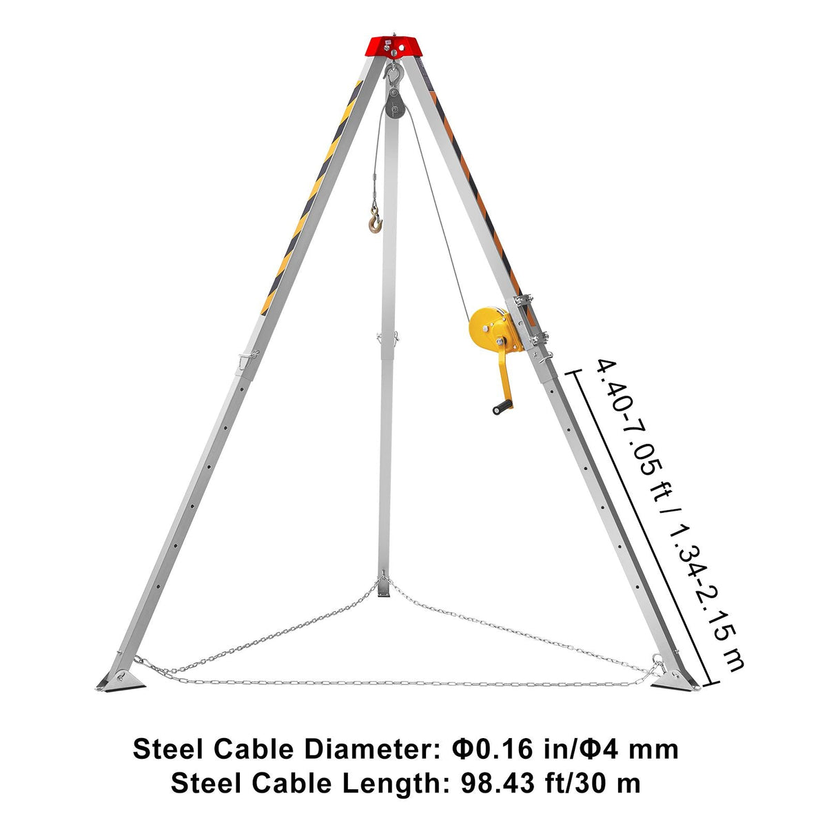 Confined Space Tripod Kit, Confined Space Tripod 7' Legs and 98' Cable, Confined Space Rescue Tripod 32.8' Fall Protection, 1200 lbs Winch, Harness, Storage Bag