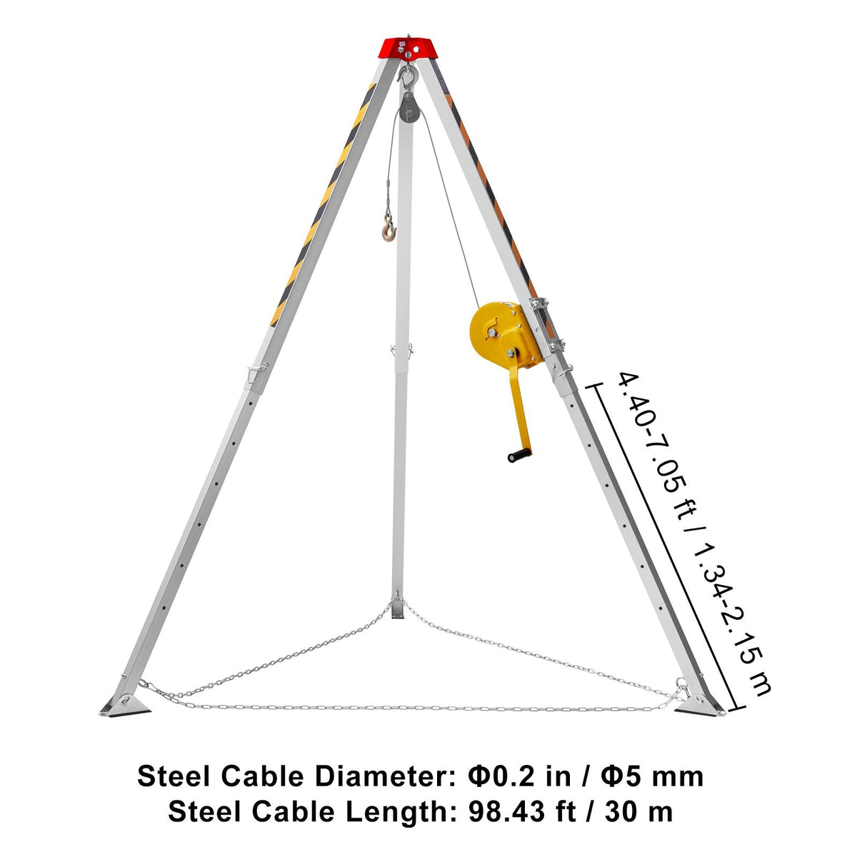 Confined Space Tripod Kit, Confined Space Tripod 7' Legs and 98' Cable, Confined Space Rescue Tripod 32.8' Fall Protection, 1800 lbs Winch, Harness, Storage Bag