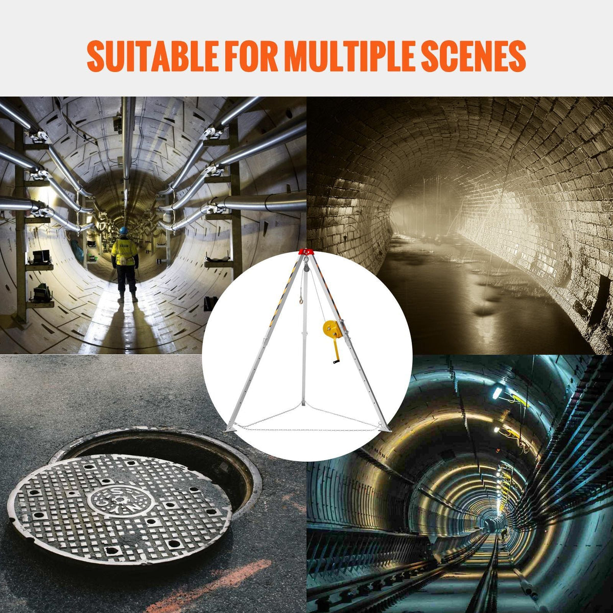Confined Space Tripod Kit, Confined Space Tripod 7' Legs and 98' Cable, Confined Space Rescue Tripod 32.8' Fall Protection, 1800 lbs Winch, Harness, Storage Bag