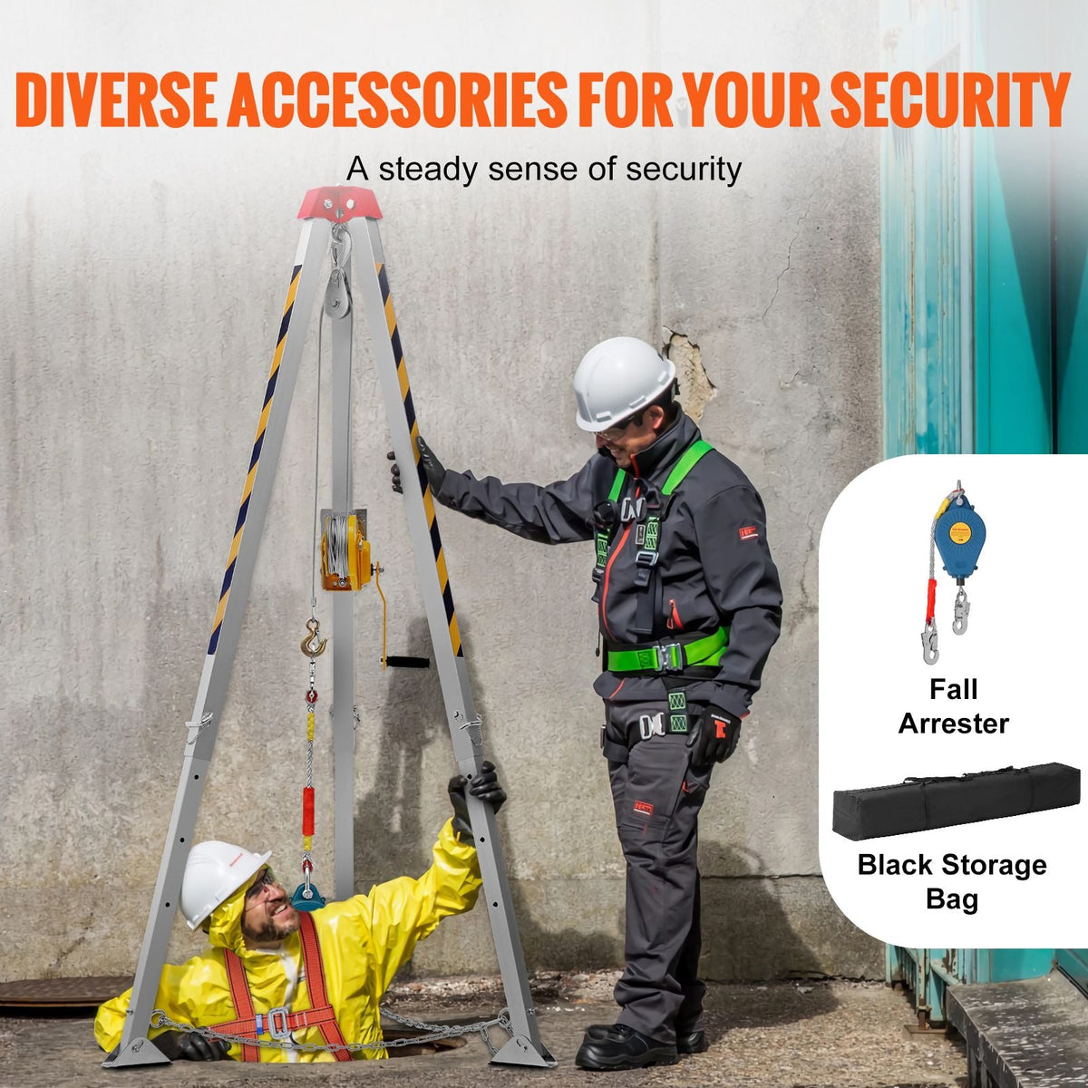 Confined Space Tripod Kit, Confined Space Tripod 7' Legs Bracket and 98' Cable, Confined Space Rescue Tripod 32.8' Fall Protection, 1200 lbs Winch, Storage Bag