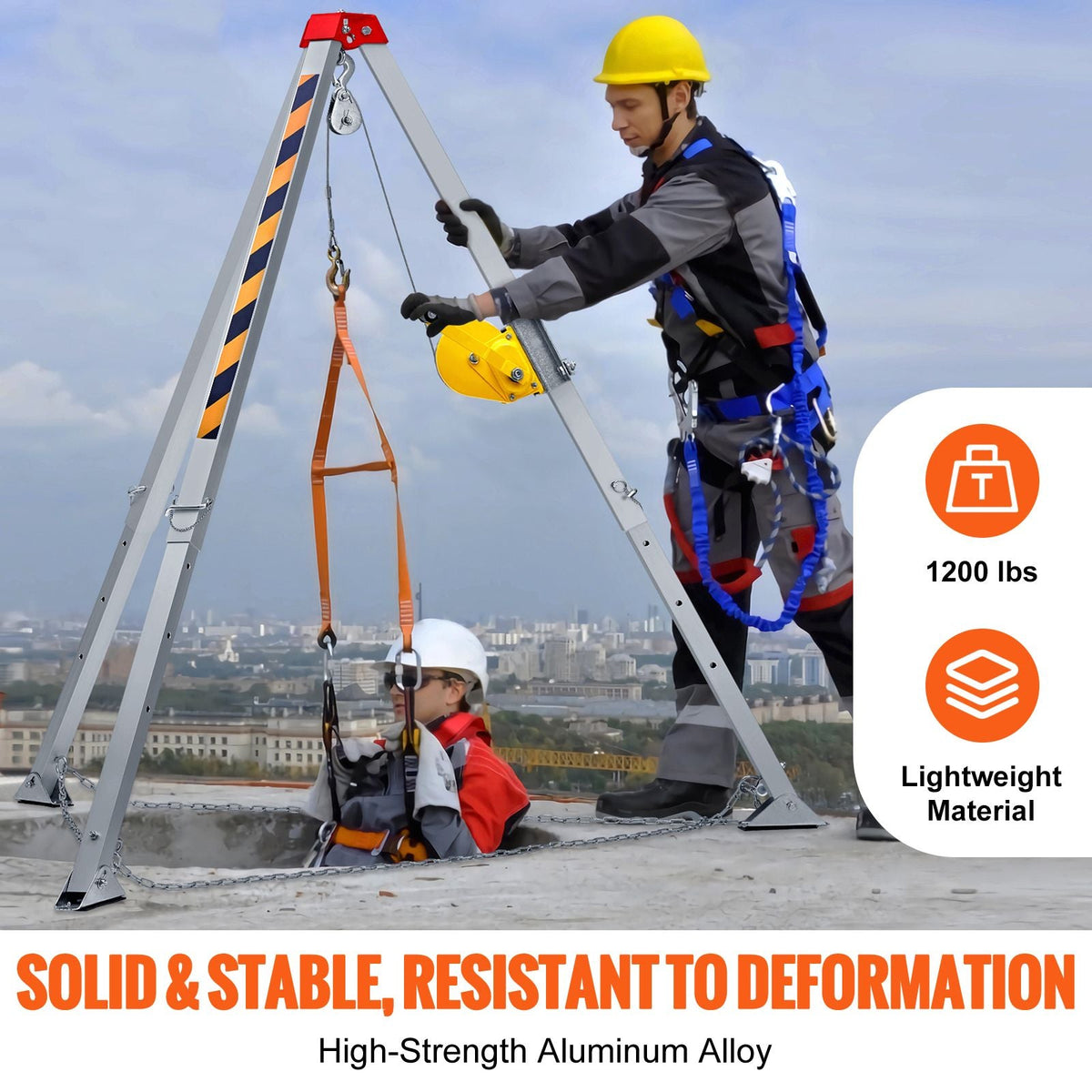 Confined Space Tripod Kit, Confined Space Tripod 7' Legs Bracket and 98' Cable, Confined Space Rescue Tripod 32.8' Fall Protection, 1200 lbs Winch, Storage Bag