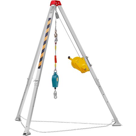 Confined Space Tripod Kit, Confined Space Tripod 8' Legs and 98' Cable, Confined Space Rescue Tripod 32.8' Fall Protection, 2600 lbs Winch, Harness, Storage Bag