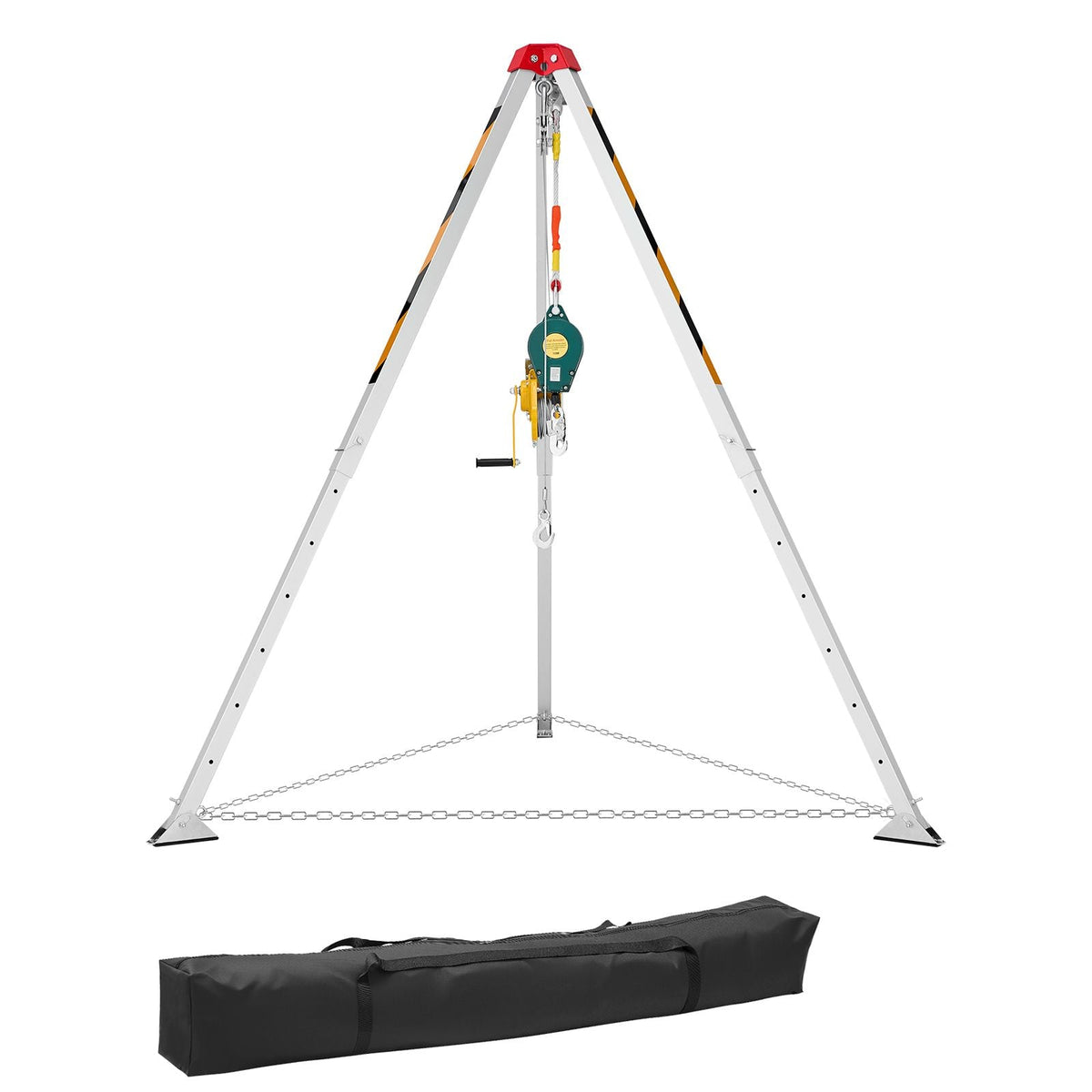 Confined Space Tripod Kit, Heavy Duty Rescue Tripod Lifting Hoist 1200 lbs Winch, 4.1 ft Adjustable Legs, 65 ft Cable Portable Kit, 32.8 ft Fall Protection, 4.40-7.05 ft Working Height