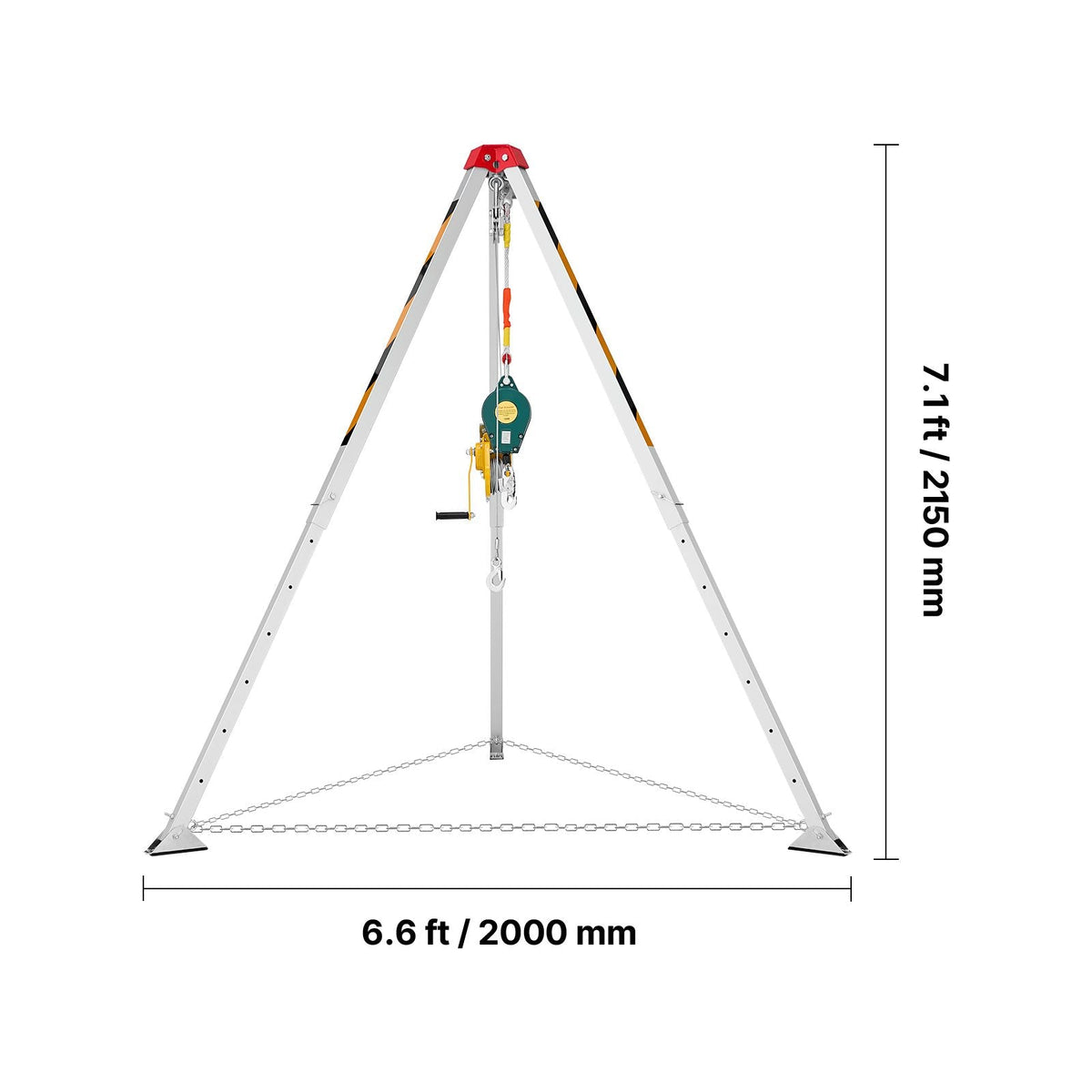 Confined Space Tripod Kit, Heavy Duty Rescue Tripod Lifting Hoist 1200 lbs Winch, 4.1 ft Adjustable Legs, 65 ft Cable Portable Kit, 32.8 ft Fall Protection, 4.40-7.05 ft Working Height