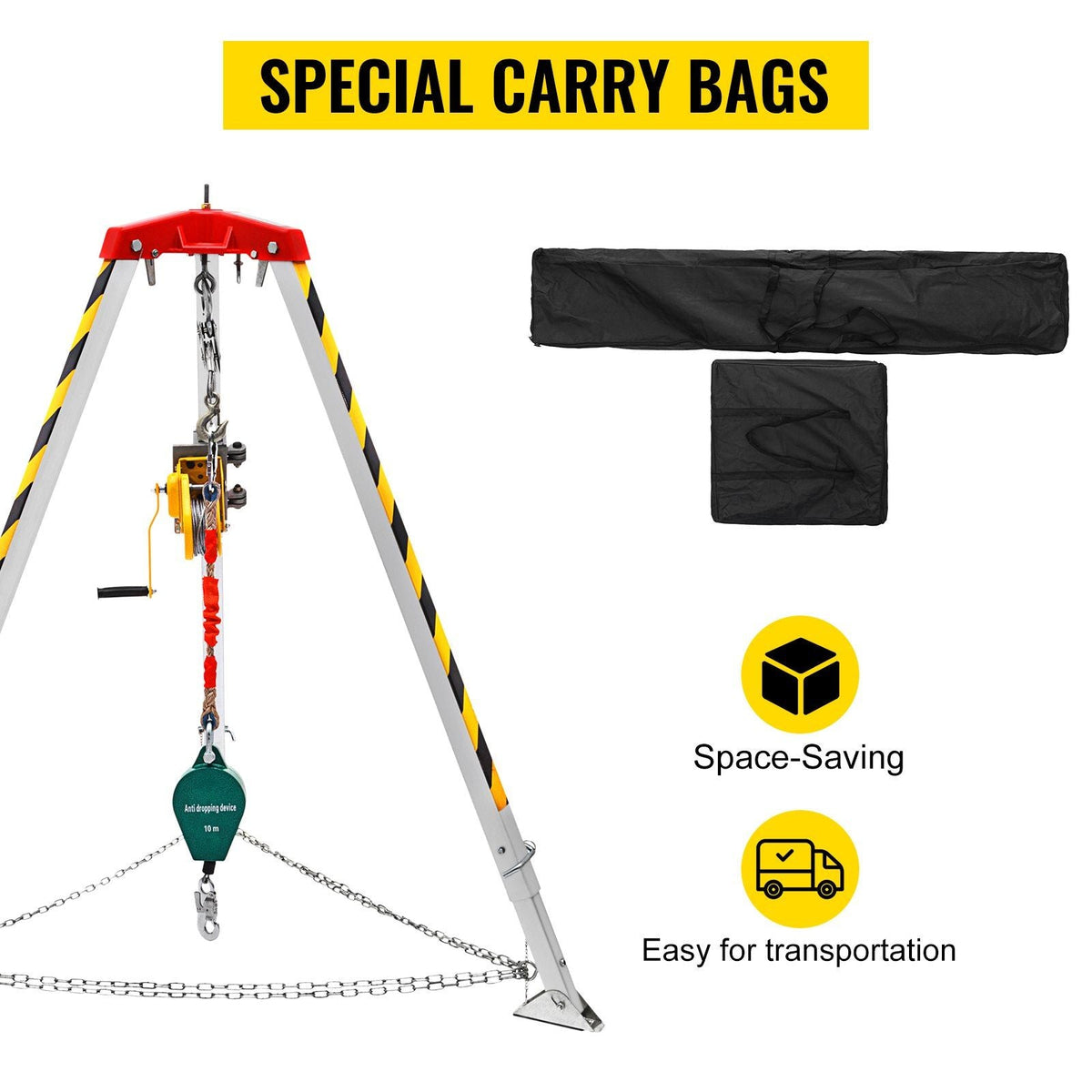 Confined Space Tripod with 2600lbs Winch Confined Space Kit 8\' Legs and 98\' Cable Confined Space Rescue Tripod with 32.8\' Fall Protection for Confined Space Rescue