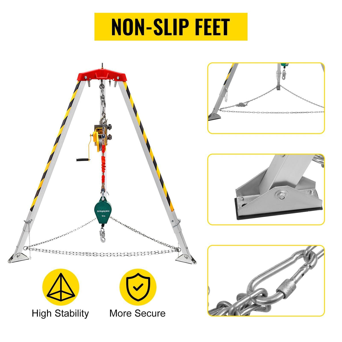 Confined Space Tripod with 2600lbs Winch Confined Space Kit 8\' Legs and 98\' Cable Confined Space Rescue Tripod with 32.8\' Fall Protection for Confined Space Rescue