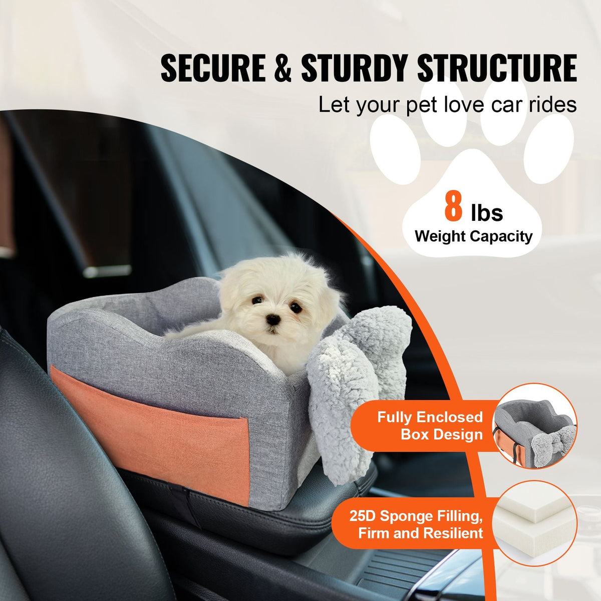 Console Dog Car Seat, Center Console Dog Booster Seat for Small Dog, Pet Car Seat for Car Armrest with Clip-On Leash, Adjustable Straps, Supports up to 8lbs, Dark Gray