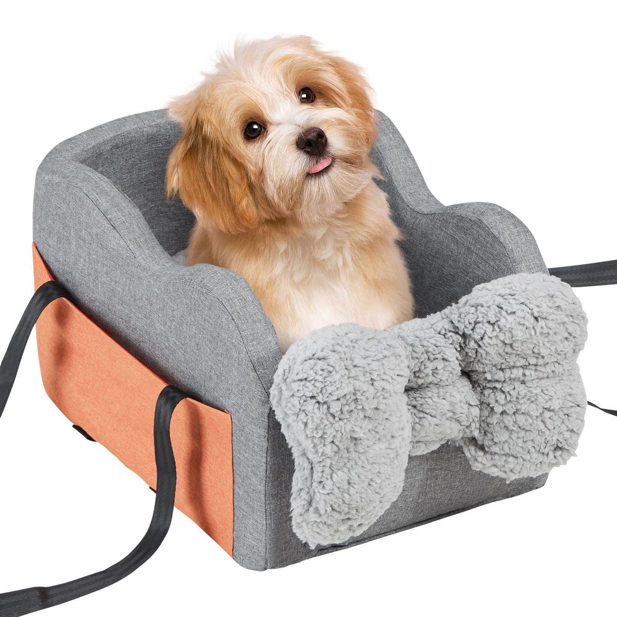 Console Dog Car Seat, Center Console Dog Booster Seat for Small Dog, Pet Car Seat for Car Armrest with Clip-On Leash, Adjustable Straps, Supports up to 8lbs, Dark Gray
