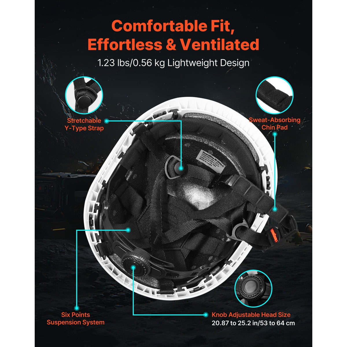 Construction Safety Helmet, ANSI/ISEA Z89.1 Approved ABS Safety Hard Hat with 6-Point Ratchet Suspension, Adjustable Vented Hardhat for Men Women Adults, for Outdoor Indoor Industrial Workwear