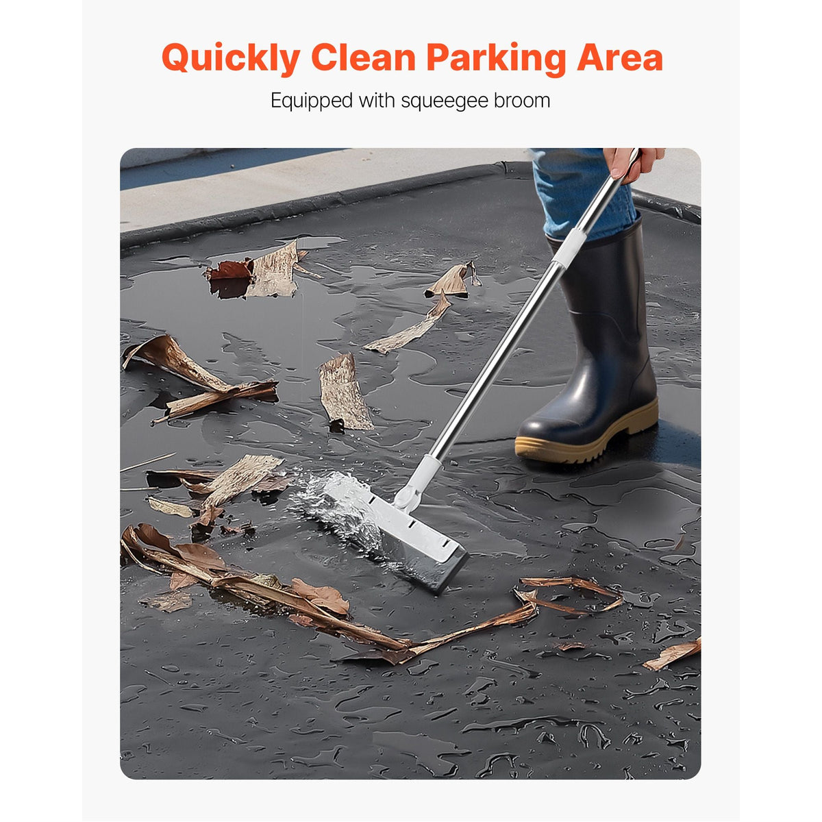 Containment Mat, 7 ft 9 in x 16 ft, Non-Slip PVC Garage Floor Mat with a Cleaning Squeegee, Heavy Duty Durable Waterproof Containment Protection from Snow, Rain and Mud for Cars Parking, Black