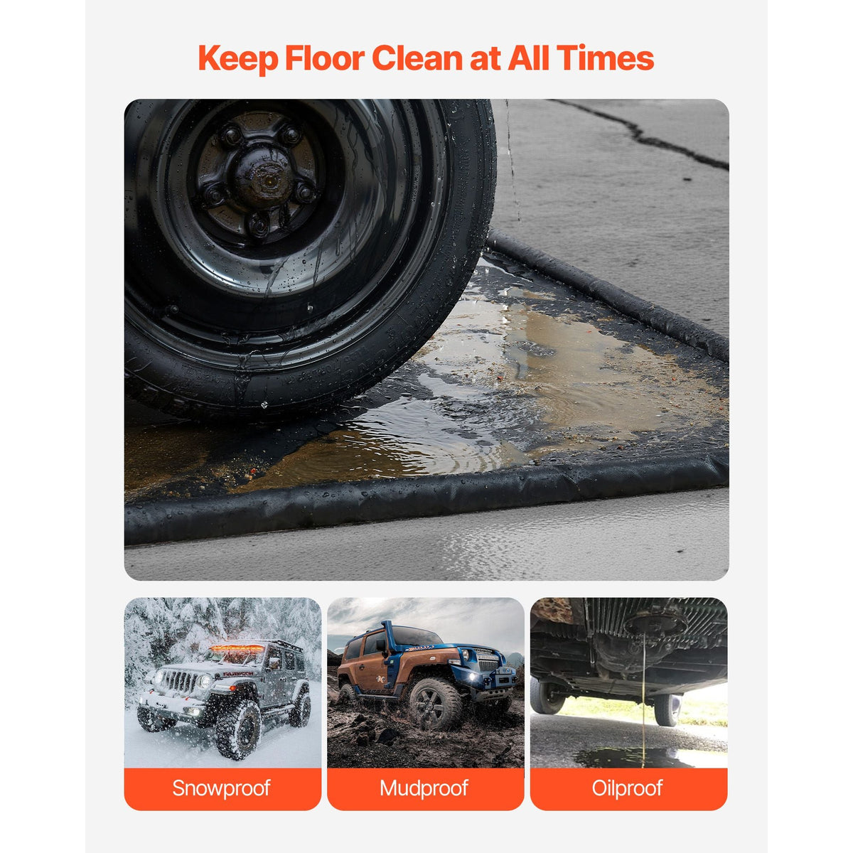Containment Mat, 7 ft 9 in x 16 ft, Non-Slip PVC Garage Floor Mat with a Cleaning Squeegee, Heavy Duty Durable Waterproof Containment Protection from Snow, Rain and Mud for Cars Parking, Black