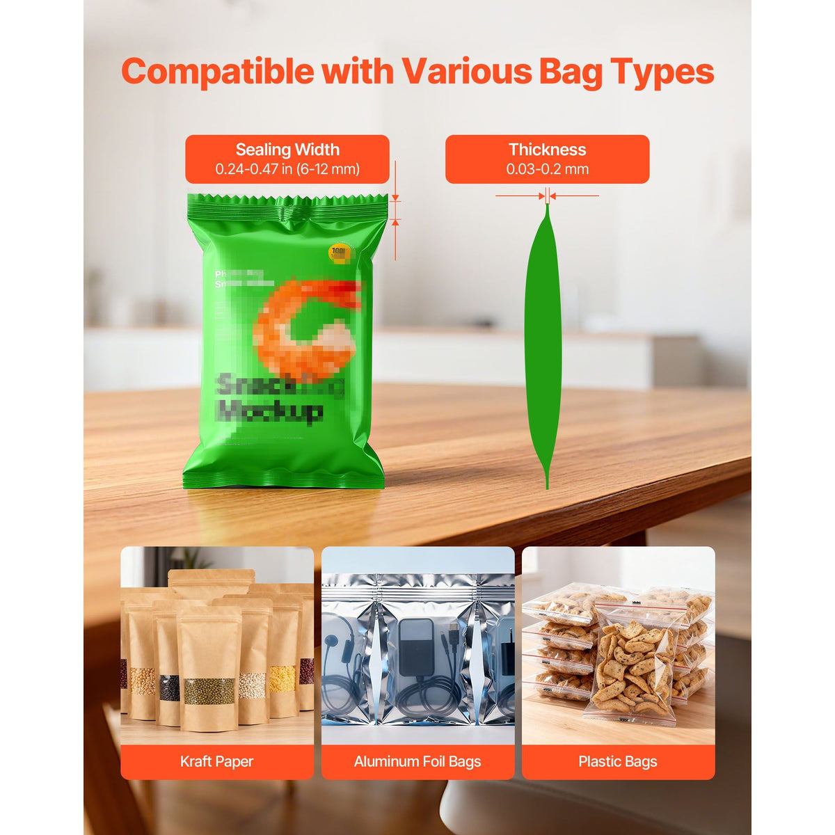 Continuous Bag Band Sealing Machine, 0.24-0.47 in Seal Width, Horizontal Band Sealer Machine with Ink Printing, Temp & Speed Adjustable, Heat Sealing Machine for 0.001-0.03 in Plastic Bags