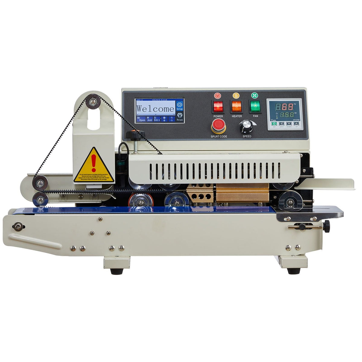 Continuous Bag Band Sealing Machine, 0.24-0.47 in Seal Width, Horizontal Band Sealer Machine with Ink Printing, Temp & Speed Adjustable, Heat Sealing Machine for 0.001-0.03 in Plastic Bags