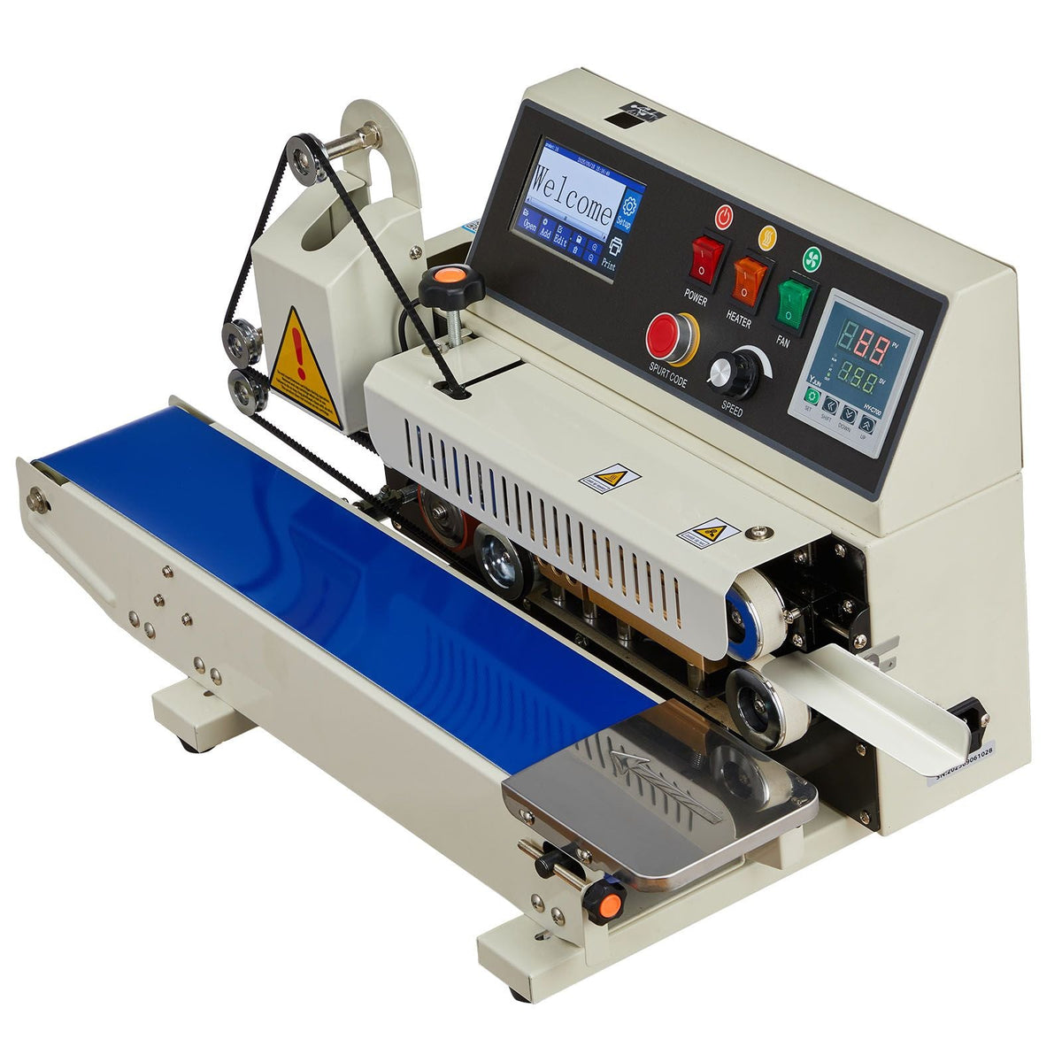 Continuous Bag Band Sealing Machine, 0.24-0.47 in Seal Width, Horizontal Band Sealer Machine with Ink Printing, Temp & Speed Adjustable, Heat Sealing Machine for 0.001-0.03 in Plastic Bags
