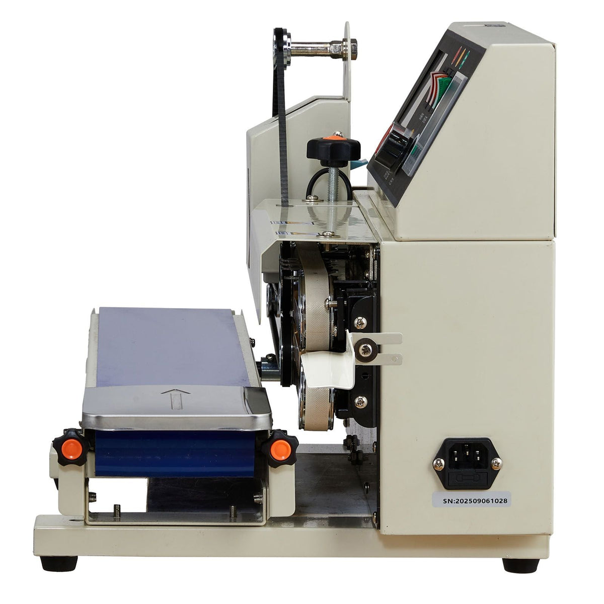 Continuous Bag Band Sealing Machine, 0.24-0.47 in Seal Width, Horizontal Band Sealer Machine with Ink Printing, Temp & Speed Adjustable, Heat Sealing Machine for 0.001-0.03 in Plastic Bags