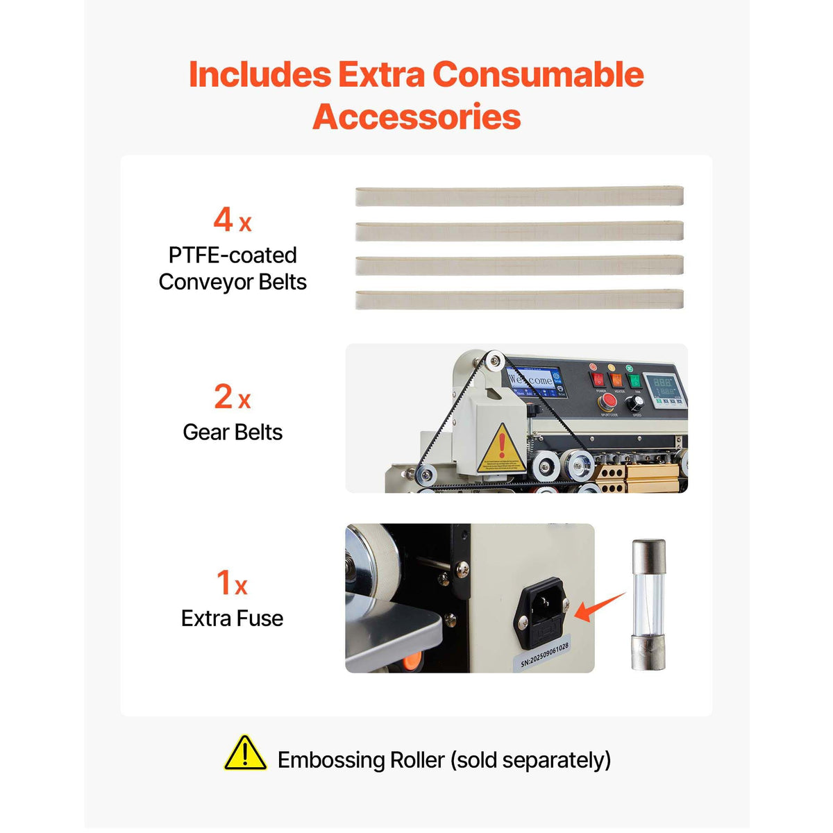 Continuous Bag Band Sealing Machine, 0.24-0.47 in Seal Width, Horizontal Band Sealer Machine with Ink Printing, Temp & Speed Adjustable, Heat Sealing Machine for 0.001-0.03 in Plastic Bags