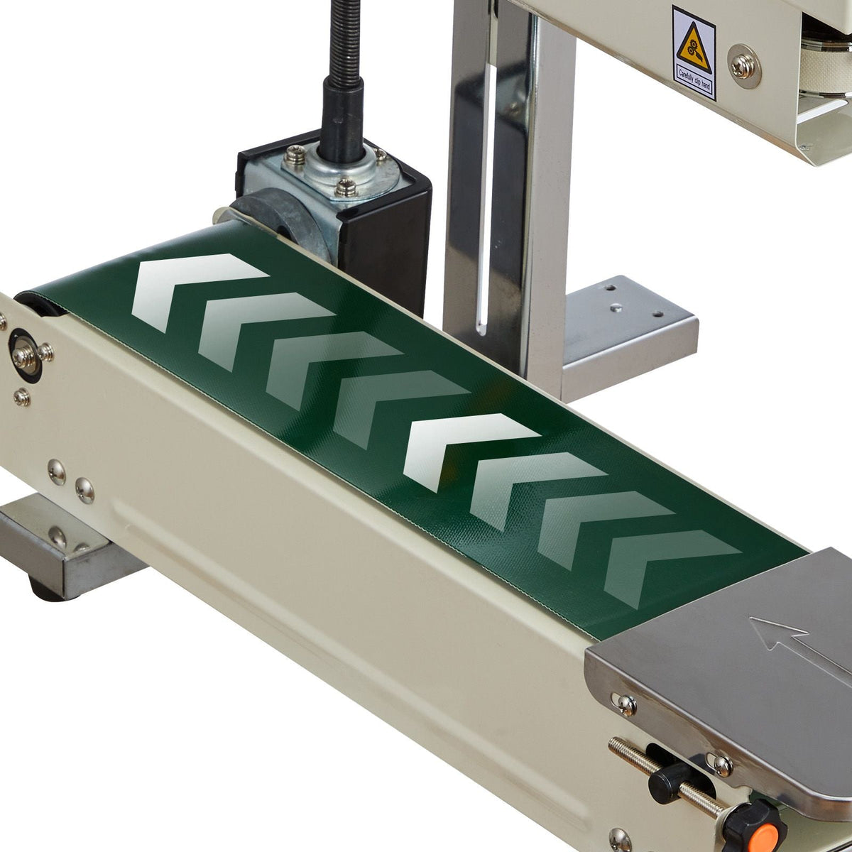 Continuous Bag Band Sealing Machine, 0.24-0.47 in Seal Width, Vertical Band Sealer Machine with Roller Printing , Temp & Speed Adjustable, Heat Sealing Machine for 0.001-0.03 in Plastic Bags