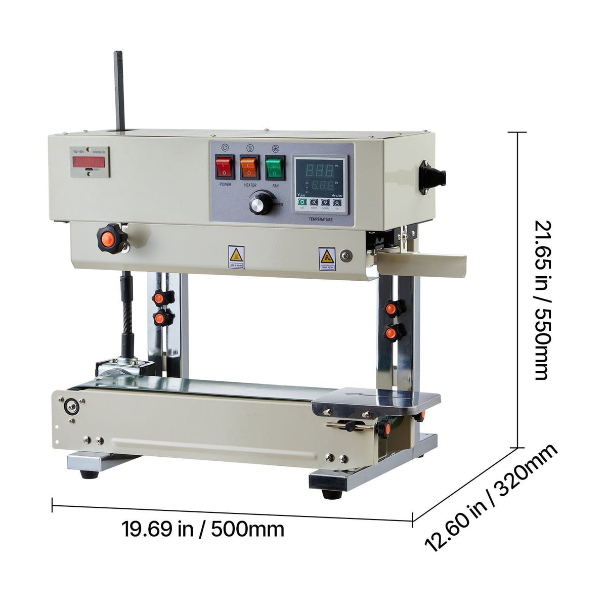 Continuous Bag Band Sealing Machine, 0.24-0.47 in Seal Width, Vertical Band Sealer Machine with Roller Printing , Temp & Speed Adjustable, Heat Sealing Machine for 0.001-0.03 in Plastic Bags