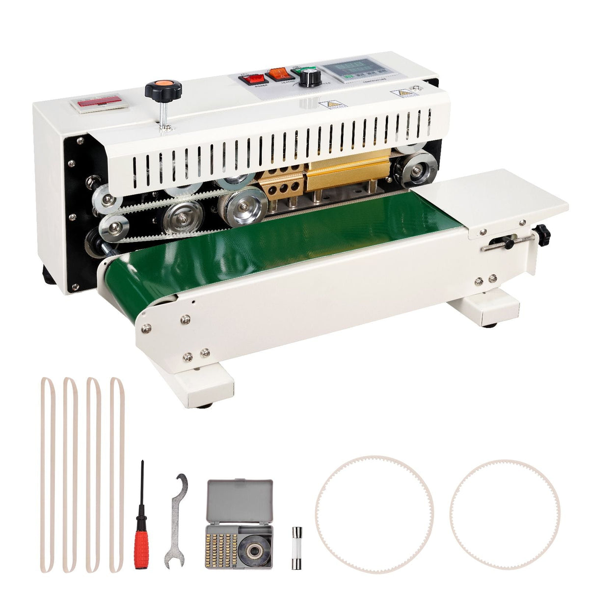 Continuous Bag Band Sealing Machine, 0.24-0.47 in/6-12 mm Seal Width, Horizontal Band Sealer Machine with Digital Temperature Control, Bag Sealer for 0.02-0.8 mm Plastic Bags with Count Function