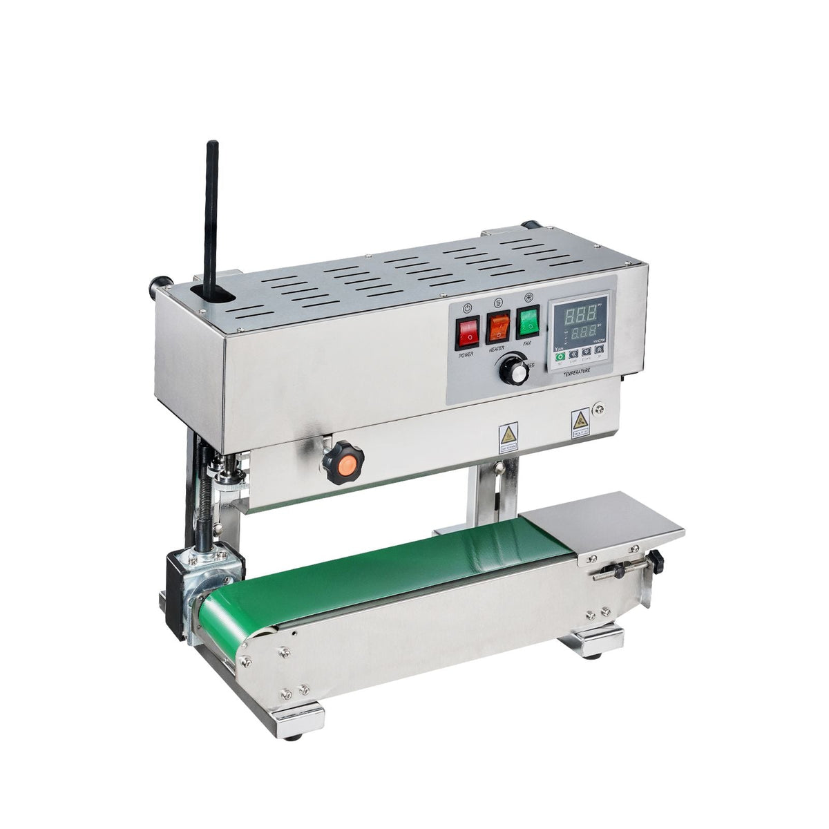 Continuous Bag Band Sealing Machine, 0.24-0.47 in/6-12 mm Seal Width, Vertical Band Sealer Machine with Digital Temperature Control, Stainless Steel Bag Sealer for 0.02-0.8 mm Plastic Bags Films