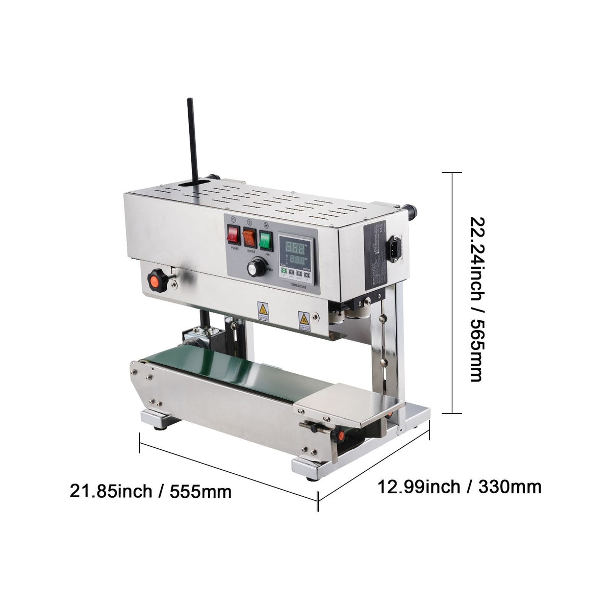 Continuous Bag Band Sealing Machine, 0.24-0.47 in/6-12 mm Seal Width, Vertical Band Sealer Machine with Digital Temperature Control, Stainless Steel Bag Sealer for 0.02-0.8 mm Plastic Bags Films