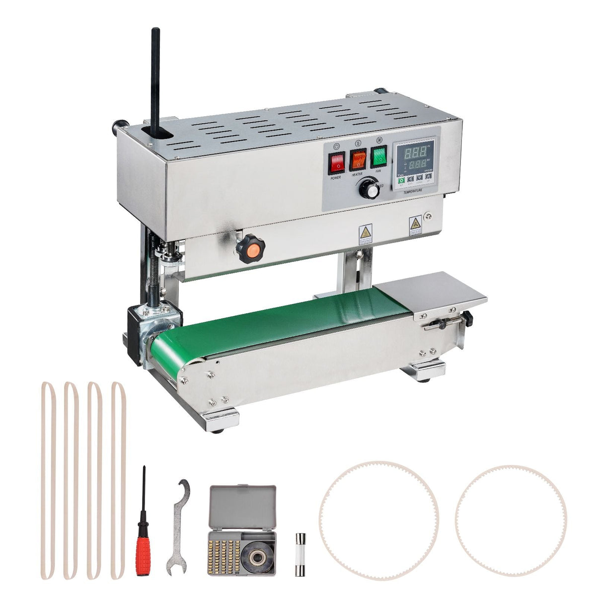 Continuous Bag Band Sealing Machine, 0.24-0.47 in/6-12 mm Seal Width, Vertical Band Sealer Machine with Digital Temperature Control, Stainless Steel Bag Sealer for 0.02-0.8 mm Plastic Bags Films