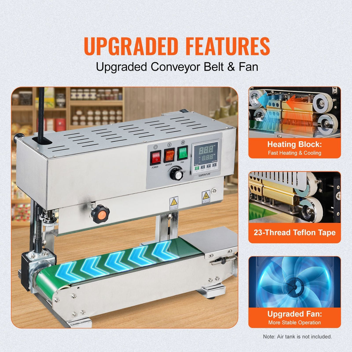Continuous Bag Band Sealing Machine, 0.24-0.47 in/6-12 mm Seal Width, Vertical Band Sealer Machine with Digital Temperature Control, Stainless Steel Bag Sealer for 0.02-0.8 mm Plastic Bags Films